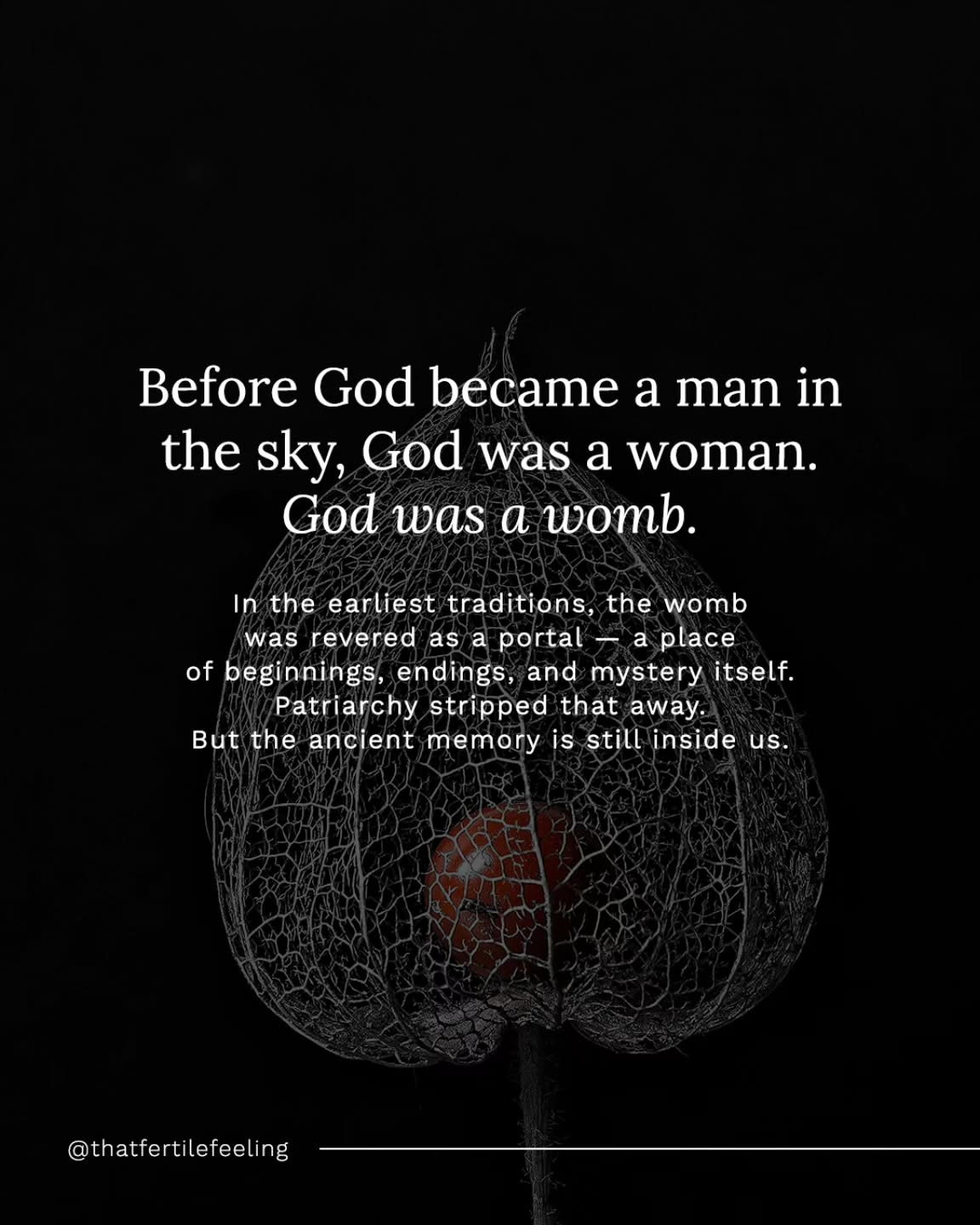 Before God was a man in the sky…
She was a womb.
A vast, dark, fertile void.
The Great Mother.
The cosmic cave of all creation.
Long before monotheistic religions placed divinity in the heavens, many ancient cultures understood source as something deeply embodied. Rooted in the Earth. Alive in the pulse of life itself. She was the beginning — and we remembered her by honoring the cycles, the blood, the birth, the cave, the drumbeat, the spiral.
The shift from womb to sky didn’t just change how we saw God.
It changed how we saw ourselves.
But you can return.
To your body.
To your roots.
To the original source of power within.
💫 Comment “WOMB” if you want to learn more about this lost story — and how to reclaim it.