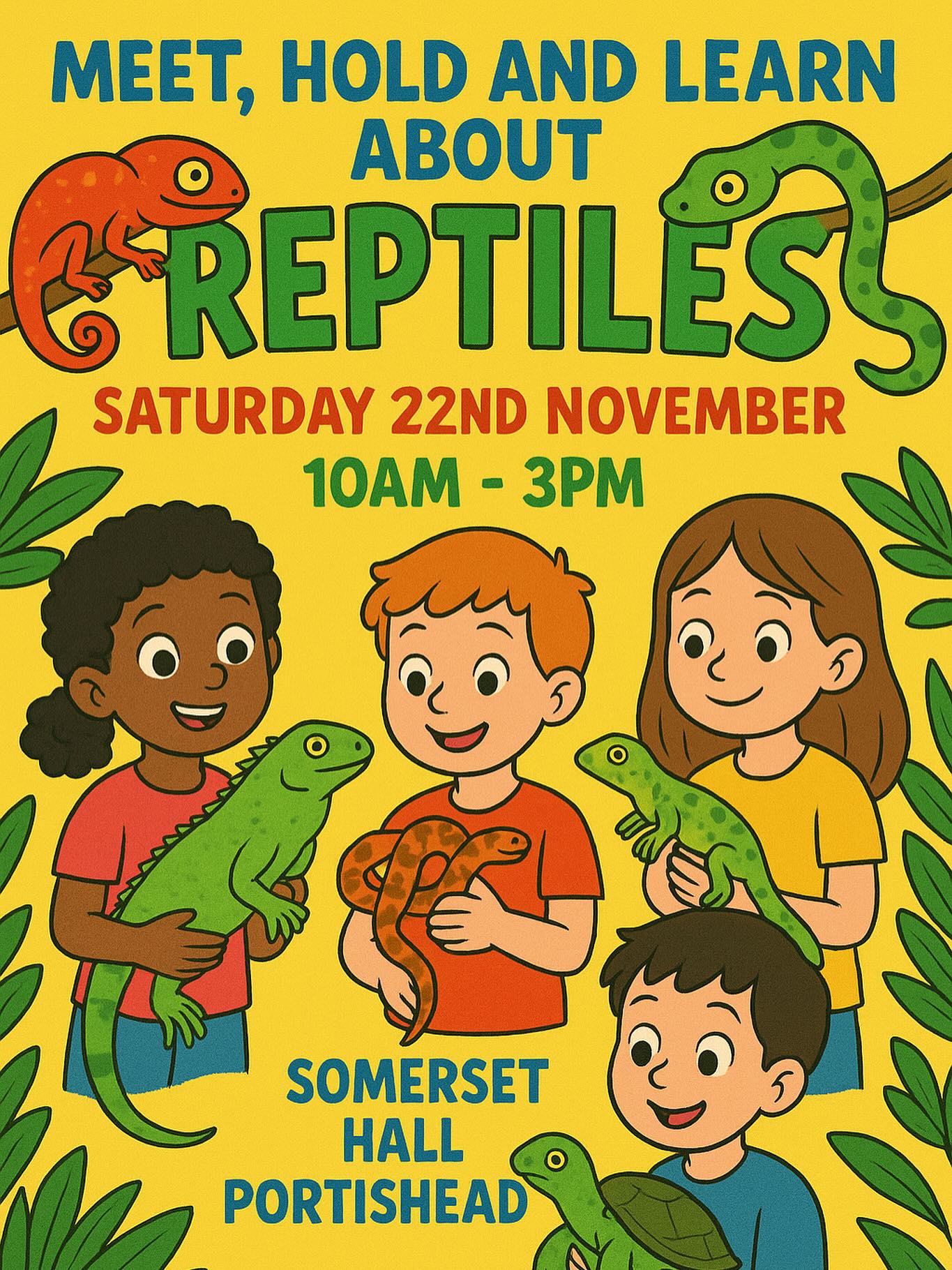 🦎 Hands-On Reptile Experience! 🐍
📅 Saturday 22nd November
📍 Somerset Hall, Portishead (BS20 6AH)
🕒 10:00 AM – 3:00 PM
Come along for an exciting day of discovery!
🌿 Learn about fascinating reptiles
🤝 Meet and even hold them
📸 Perfect for families, animal lovers & curious kids!
🎟️ Children’s tickets only £3.50
Book your spot now — this event always sells out fast!
👉 Get your tickets here:
https://www.eventbrite.co.uk/e/learn-meet-and-hold-reptiles-tickets-1339753662269?aff=ebdssbdestsearch OR JUST SEARCH REPTILES PORTISHEAD ON EVENTBRITE
Don’t miss this unforgettable, hands-on wildlife experience! 🐢✨
#Portishead #SomersetHall #FamilyEvent #ReptileExperience #ReptileShow #AnimalLovers #FamilyFun #ThingsToDoInPortishead #KidsActivities #MeetTheAnimals #WildlifeEducation #LearnAboutReptiles #PortisheadEvents #BristolFamilies #DaysOutWithKids #HandsOnLearning #Eventbrite #UKEvents