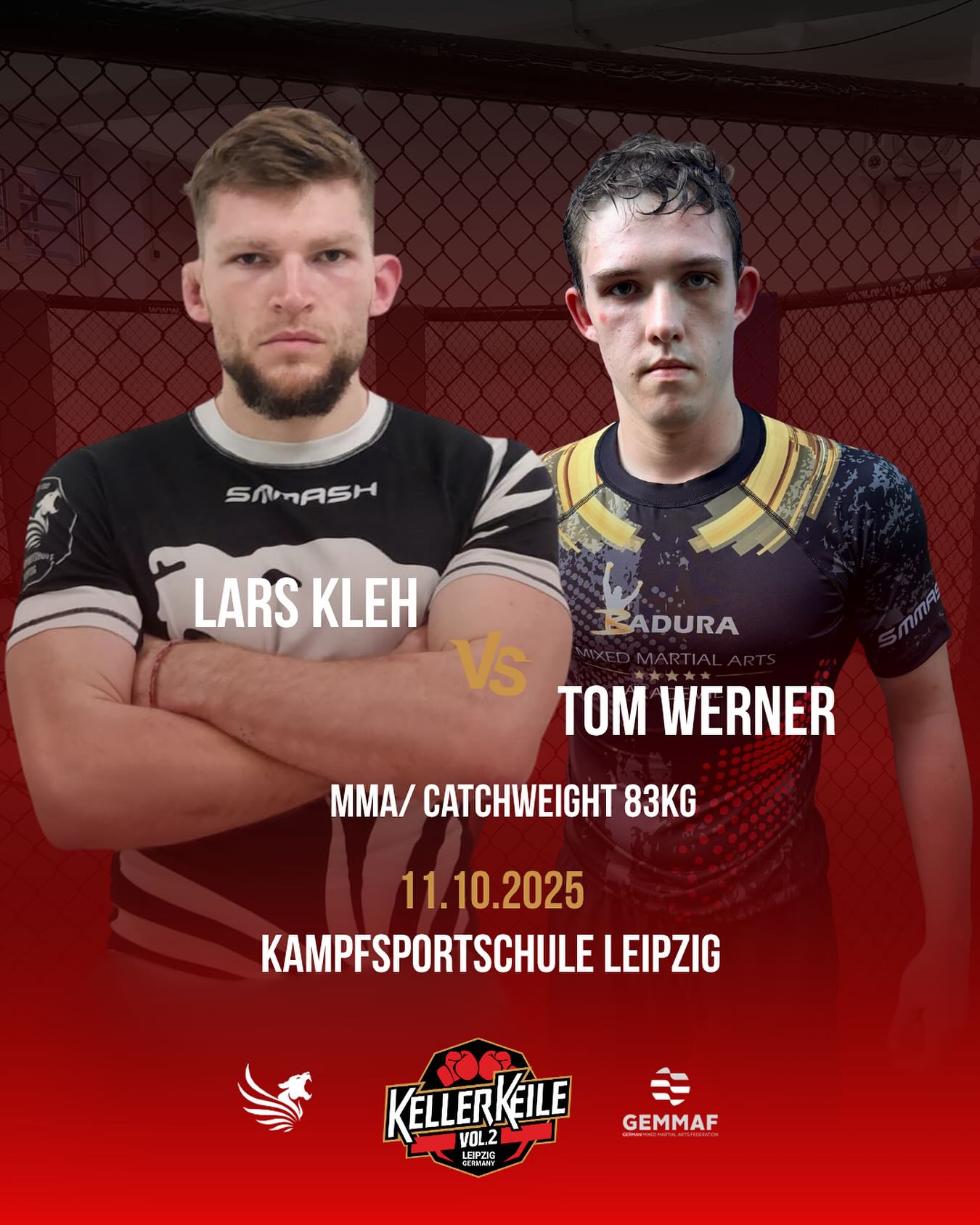 KLEH VS. WERNER
🔥Das nächste Match im MMA🔥
Lars Kleh @lars__bjj von der @kampfsportschule_leipzig und Tom Werner treffen sich auf 83 kg Catchweight um ihr Können im MMA zu zeigen🥊
🗓11.10.2015
📍Leipzig, @kampfsportschule_leipzig
#fightevent #fight #mma #mixedmartialarts #kickboxing #k1 #muaythai #sparring #courage #new #newcomer #