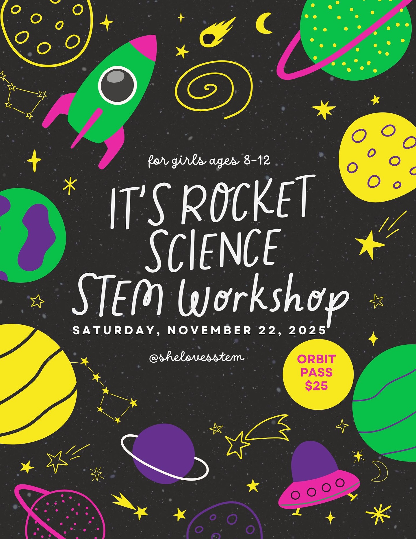 STEM adventures are always better together!
Bring a friend to our It’s Rocket Science: Exploring Katherine Johnson and Building Lunar Landers STEM Workshop and get a Double Mars Mission Pass for $45!
👧🏽👧🏼Limited Spots.
🎟️🎟️Register together and save!
🔗 in bio or visit www.shelovesstem.com/events 🩷💜💛💚
#GirlsInSTEM
#STEMWorkshop
#SpaceScience
#SpaceAdventure
#ItsRocketScience
#LunaLander
#LunarScience
#LetsGoToTheMoon
#FutureMathematician
#FutureRocketScientist
#GirlsWhoThinkBig
#STEMInspo
#KatherineJohnson
#STEMWithHeart
#SheLovesSTEM
#STEMForGirls
#futurescientist