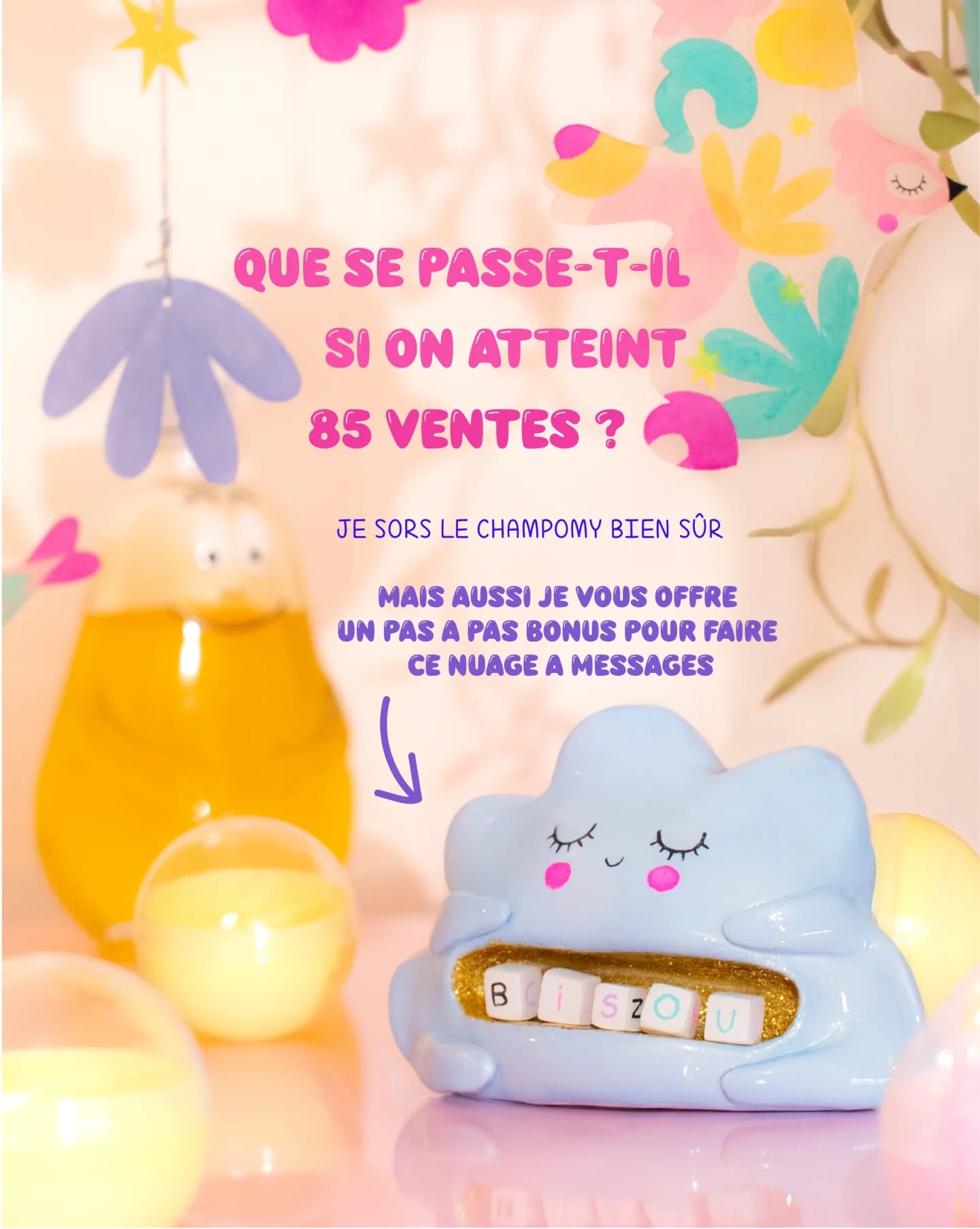 Le dernier jour c'est là aussi où on commence à faire le point sur ses objectifs!
J'essaie de ne jamais avoir trop d'attentes, pour ne pas être déçue mais forcément, la création est mon métier donc faire des ventes fait partie du jeu.
Mon objectif secret serait de finir à 85 ventes à l'issue de ce soir... 😬 j'ai déjà prévu un cadeau pour ce palier s'il est atteint! 😅
Écrire un livre ça prend du temps on met donc tout en pause et forcément on gagne moins d'argent le temps de l'écriture, c'est donc important pour nous toutes de savoir si le retour sur investissement pourra nous permettre pourquoi pas, de renter ce genre d'expérience, ou une autre.
°°°
Est-ce qu'on peut le faire? je ne sais pas et j'avoue que j'en doute un peu... MAIS les filles qui ont l'expérience de @maison_bundle nous disent que le dernier jour il peut y avoir des remontadas incroyables!
Le premier weekend j'ai fait la majorité de mes ventes et cette semaine il ne s'est plus passé grand-chose donc peut-être qu'aujourd'hui certaines d'entre vous qui hésitent encore vont se décider et m'aider à attendre ce nouveau palier! 🤞
°°°
Dans tous les cas quelle aventure! Fêter mes 10ans d'entreprise avec vous comme ça c'est un bonheur! 🤩
Et si pour 10 ans on passe les 100 vente alors là je ne vous dis même pas quel cadeau j'imagine 😂🤣😂
°°°
Lien de l'offre dans ma bio et en story.
Concours dans le post précédent!
°°°
#concours #participatif #diy #clay #art #cadeaux #bonus #creation #cute #kawaii #mignon #anniversaire