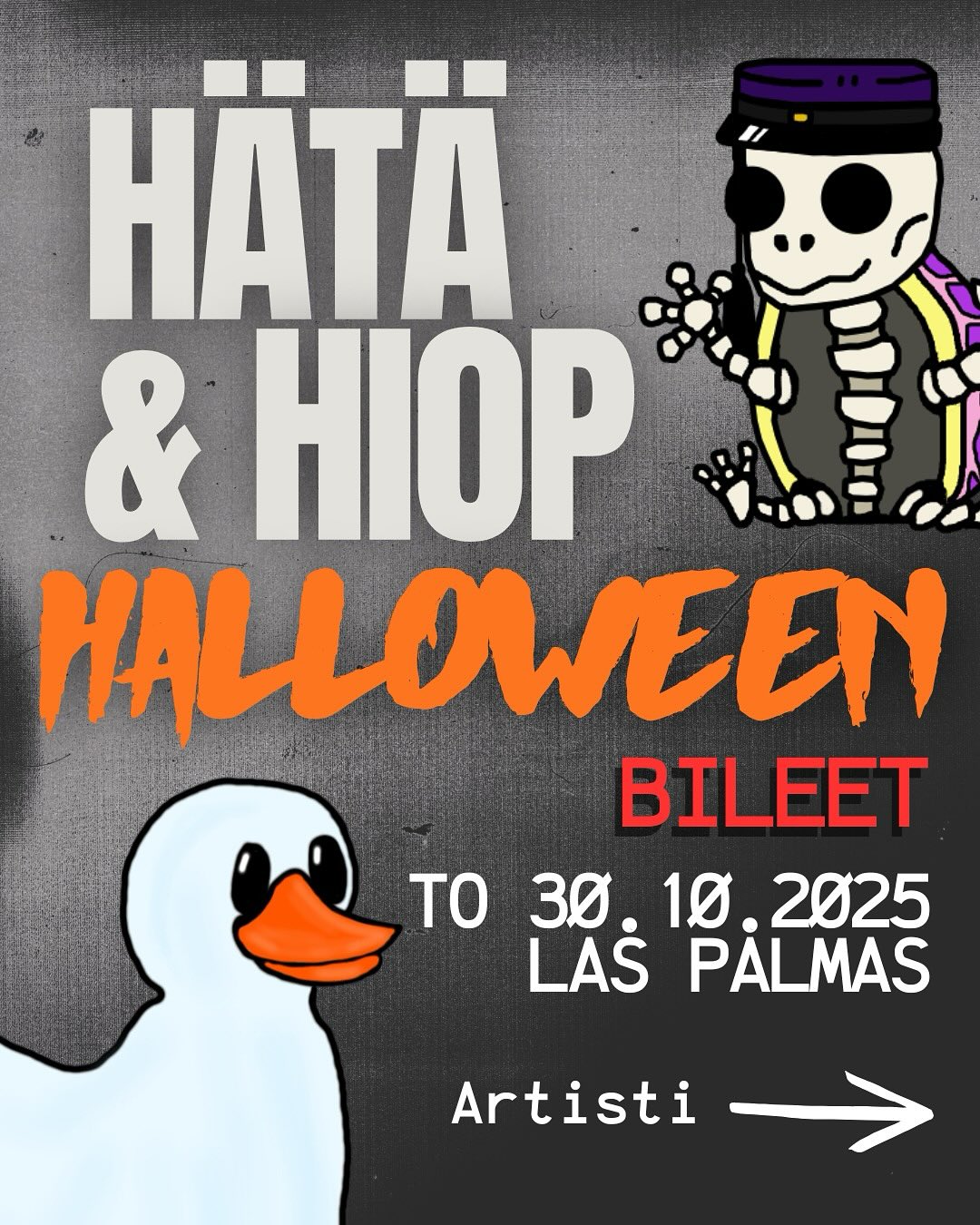 Taas on aika vallata Las Palmas mitä karmivimmilla asuilla! HIOPin ja HÄTÄn vuoden hyytävimmät bileet ovat taas täällä! 💀👻
Tänä vuonna bileissä esiintyy myös artisti! Artistina on Tampereen Emergenza-bändikilpailun mestaruuden voittaja keväältä 2025, Coevisto 🤩
Koska: Torstaina 30.10.2025 klo 22:00.
Missä: Las Palmas, Raatihuoneenkatu 10.
Mitä päälle: Halloween-teemainen asu, haalarit saa laittaa päälle myös. 😉
PARHAAT ASUT PALKITAAN!
LIPUT:
⚰ Jäsen 8 € | Ei jäsen 10 € | Ovelta 12 € (jos lippuja jää!)
⚰ Lippuun sisältyy haalarimerkki, narikkamaksu sekä pääsy Coeviston keikalle.
⚰ Jäsen hinta on Insinööriliiton jäsenille ja Tradenomiopiskelijoiden kulta- ja mustajäsenille.
⚰ Jäsenyys on todistettava ovella ILRY Mobiililla tai Tradenomiappilla.
❗ HUOM! Mikäli ennakkoon ostettuja lippuja ei ole lunastettu Las Palmasin ovella klo 01 mennessä, voi myös ovelta ostaa lippuja (12 €).
***
It’s time to conquer Las Palmas again with the scariest outfits! HIOP’s and HÄTÄ’s most chilling party of the year is here again! 💀👻 This year we also have an artist at the party! The artist is the winner of Tampere Emergenza band competition from spring 2025, Coevisto 🤩
When: Thursday 30.10.2025 at 10 p.m.
Where: Las Palmas, Raatihuoneenkatu 10.
What to wear: Halloween themed outfit, you can also wear overalls. 😉
THE BEST OUTFITS WILL BE AWARDED!
TICKETS:
⚰ Member 8 € | Non-member 10 € | At the door 12 € (if there are tickets left!)
⚰ The ticket includes an overall badge, cloakroom fee and entry to Coevisto’s live show.
⚰ The membership price is for members of the Union of Professional Engineers and gold and black members of the BBA Students.
⚰ Membership must be proven at the door with ILRY Mobiili or with Tradenomiapp.
❗ NOTE! If the pre-purchased tickets haven’t been redeemed at the Las Palmas door by 1 a.m., you can also buy tickets at the door (12 €).