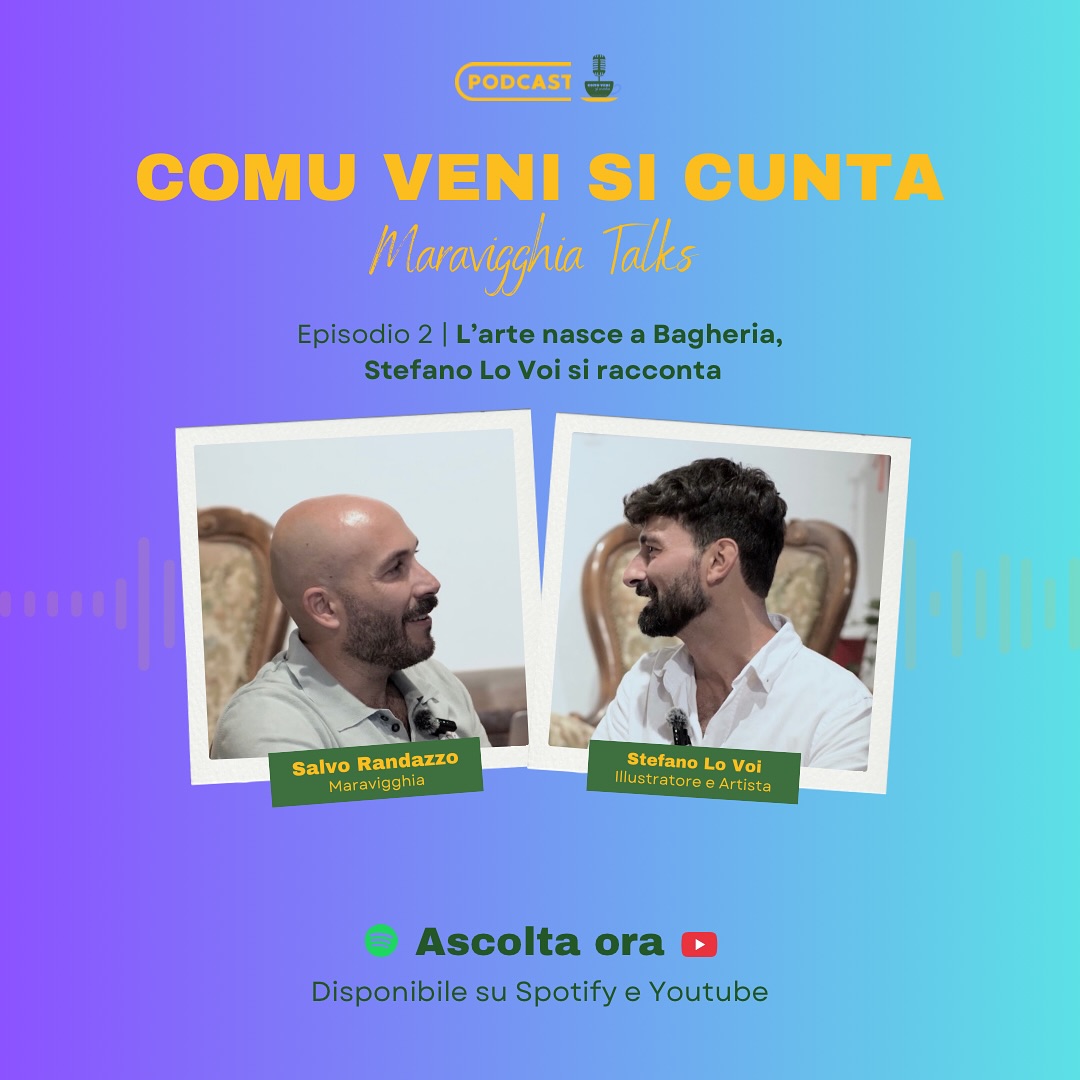 🎙️ Nuovo episodio online! Curiosi?
Nel secondo appuntamento di Comu veni si cunta – Maravigghia Talks, esploriamo il mondo dell’arte e della creatività con @stefano.lovoi , illustratore e artista bagherese 🎨✨
Un dialogo autentico con @mr_salrand su percorsi biografici, ispirazioni e modi di fare arte nati nel cuore di Bagheria.
👉 Ascolta ora su Spotify e YouTube!
Link in bio 💛
#ComuVeniSiCunta #MaravigghiaTalks #Podcast #Arte #Creatività #Bagheria #StorieSiciliane #StefanoLoVoi