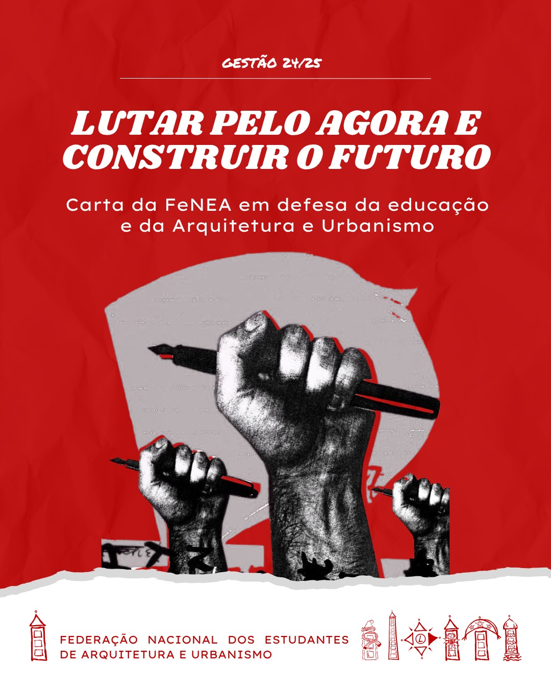 📢 Lutar pelo agora e construir o futuro 🌻
A FeNEA apresenta sua nova carta política, fruto do 1º Conselho Nacional de Entidades de Arquitetura e Urbanismo de 2025.
Nela, reafirmamos a defesa da educação pública, gratuita, crítica e popular, denunciamos os ataques que sucateiam nossas universidades e apresentamos os caminhos para fortalecer o ensino de Arquitetura e Urbanismo em todo o Brasil.
📌 Acesso e permanência estudantil
📌 Ensino presencial, crítico e decolonial
📌 Fim da exploração nos estágios
📌 Fortalecimento da democracia estudantil
Mais do que palavras, essa carta é um chamado à ação: defender a educação é defender o futuro da nossa profissão e do nosso país.
👉 Deslize os cards para conferir os principais pontos e compartilhe com seu CA, DA, EMAU ou coletivo.
🔗 O texto completo está disponível no link da bio.
#FeNEA #ArquiteturaeUrbanismo #EducaçãoPública #EstudantesUnidos