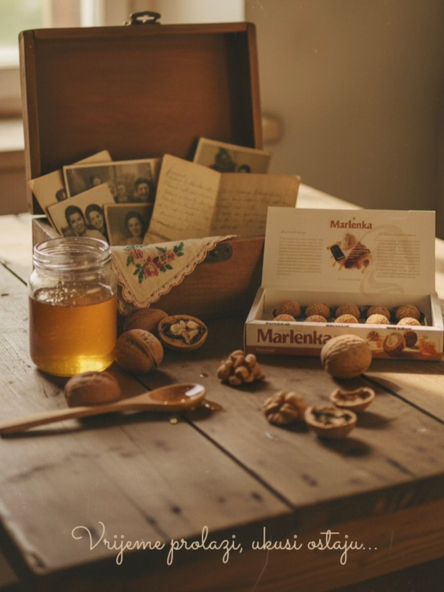Vrijeme prolazi, ali tradicija ostaje. Medju starim receptima i slikama čuva se sjećanje na dom, na miris oraha i meda. Marlenka-ukusi koji se pamte, ukusi koji ostaju... 🤎