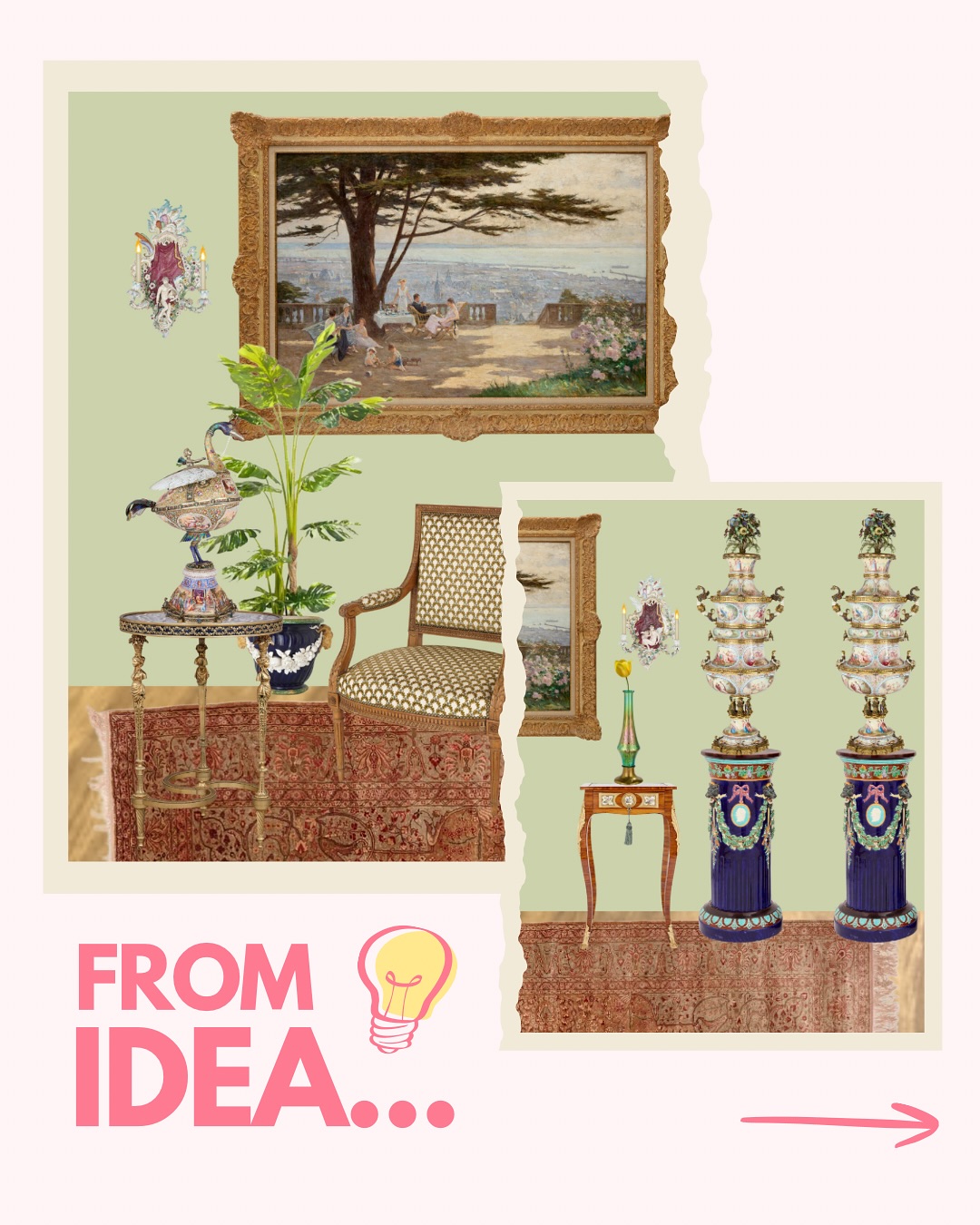 From idea to the final shot 📸
I designed this set for a luxury antiques gallery to spotlight the remarkable craftsmanship of Hermann Böhm, an Austrian enamel master celebrated for his Renaissance Revival pieces. At the heart of the arrangement is an Impressionist style view of Le Havre by Georges Binet, portraying a terrace bathed in sunlight with sweeping harbour vistas.
Striking English majolica pedestals introduce bold colour, sculptural texture, and a sense of theatre, weaving a lively dialogue between each element and uniting the scene as a whole. 😌 I think this composition shows how antiques can be styled with a contemporary edge - honouring their heritage while speaking to modern tastes. 🙌🏻
I love re-imagining antiques and vintage pieces to make them feel fresh, relevant, and inspiring for today’s collectors and design enthusiasts. ✨
Send me a DM or visit my website to explore how I can help transform your collection - the link’s in my bio! 😊
📸: Claire Collins for Mayfair Gallery
•
•
#homeinspo #creativestylist #interiorstyling #antiques #design #interiorinspirations