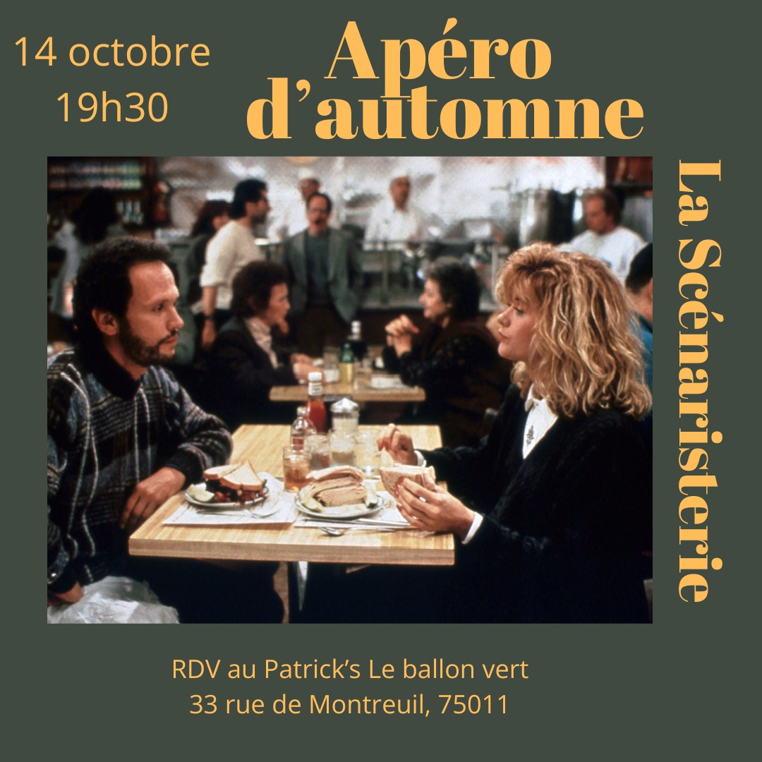 Les jours raccourcissent, votre canapé vous fait les yeux doux et votre pyjama molletonné vous tend les bras... bref, l'automne s'installe doucement 🍂!
Pour lutter contre l'engourdissement saisonnier, venez partager un moment de convivialité avec La Scénaristerie ce mardi 14 octobre à 19h30 🍻
L'occasion de se rencontrer, de découvrir l'association et d'échanger entre scénaristes et cinéastes.
✔️ L'événement est ouvert à tout le monde, adhérent.e.s et non-adhérent.e.s.
✔️ L'entrée est gratuite.
✔️ Vous pourrez profiter du tarif Happy Hour sur les boissons toute la soirée.
Rendez-vous au Patrick's Le Ballon Vert
👉🏼 33 Rue de Montreuil, 75011 Paris