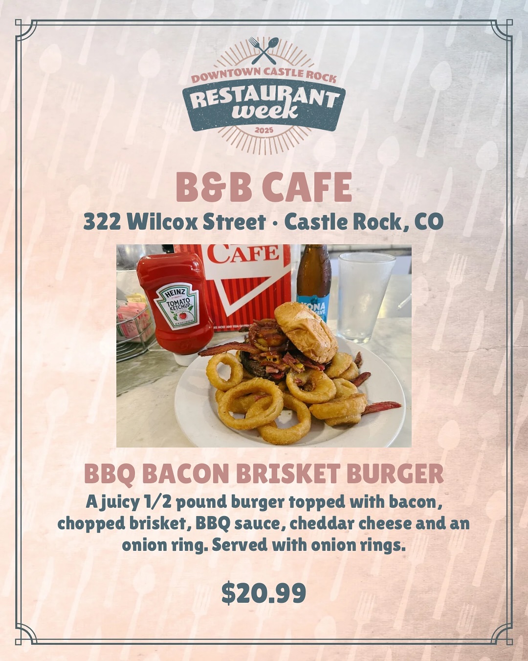 Just when you didn’t think Restaurant Week couldn’t get better…we have even more dishes to share 😍
🥓 B&B Cafe is grilling up a BBQ Bacon Brisket Burger
🍎 Courtyard Social is serving an autumnal Pork Tenderloin platter
🌮 Dos Santos is offering a Carnitas Pork Belly Taco
The hardest part of Restaurant Week is narrowing down all these delicious choices! 🤩 Happy eating!
#crco #downtowncastlerock #denverfoodie #southdenver #denversbestrestaurants #denverfoodscene