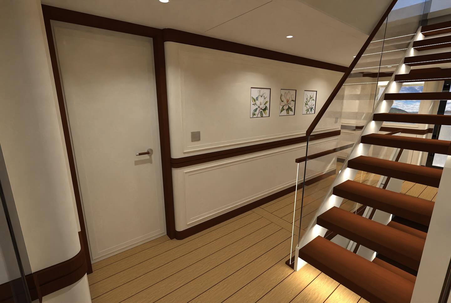 Magnolia 2 main deck corridor and breakfast bar.