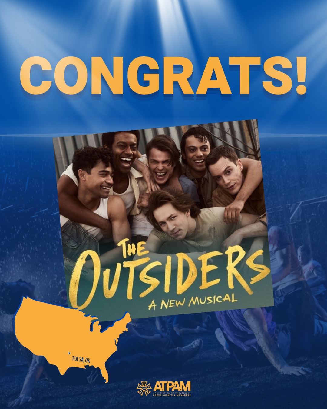 Congrats to our #ATPAM members helping bring @OutsidersMusical to life on tour! Wishing the company an incredible week and a run that stays gold. 🌟 #StayGold #TheOutsidersMusical