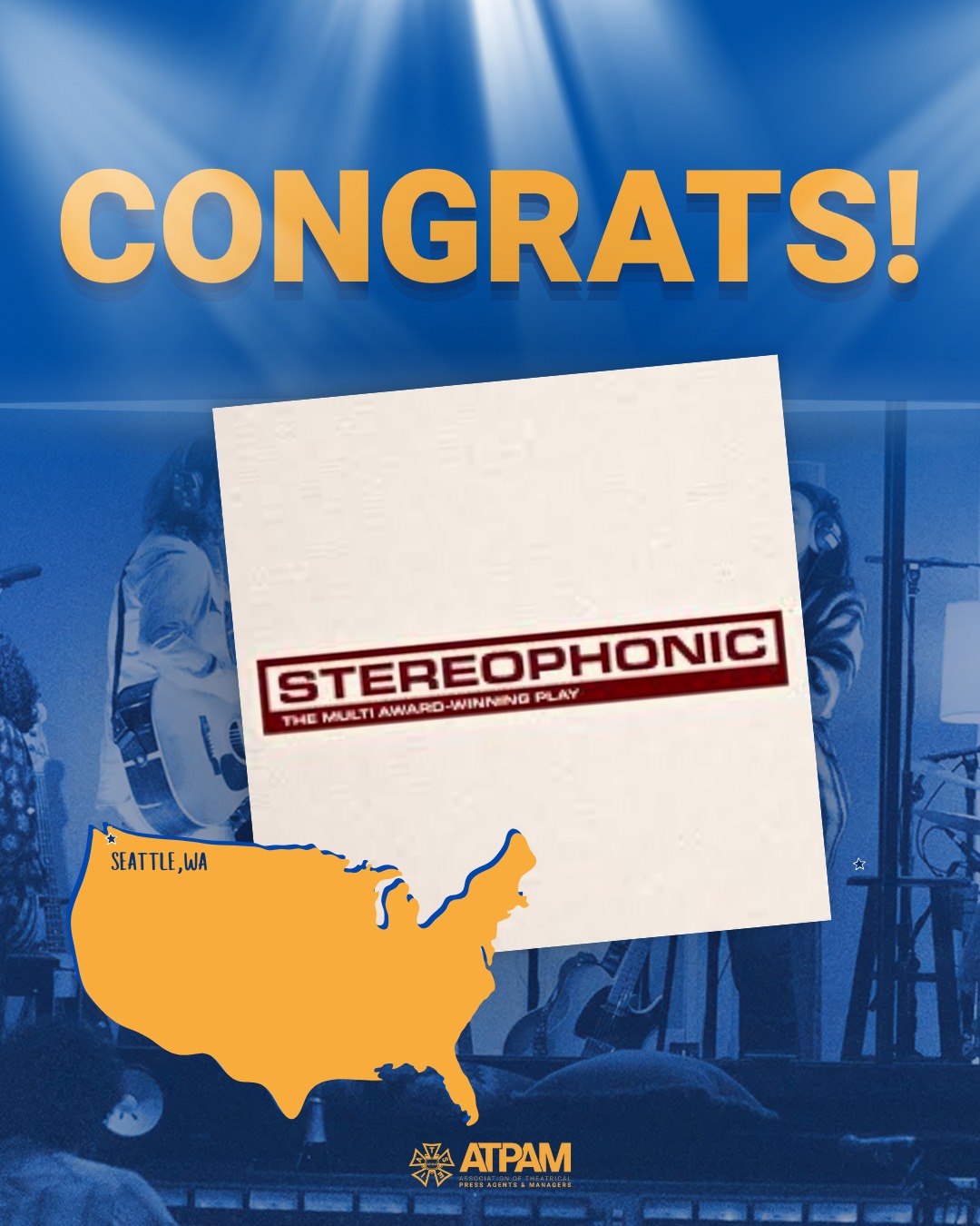 Congratulations on opening to the company of @stereophonicplay on tour! Wishing the entire cast and crew an incredible run in Seattle and beyond. Proud to see our #ATPAM members bringing the music to life on the road!