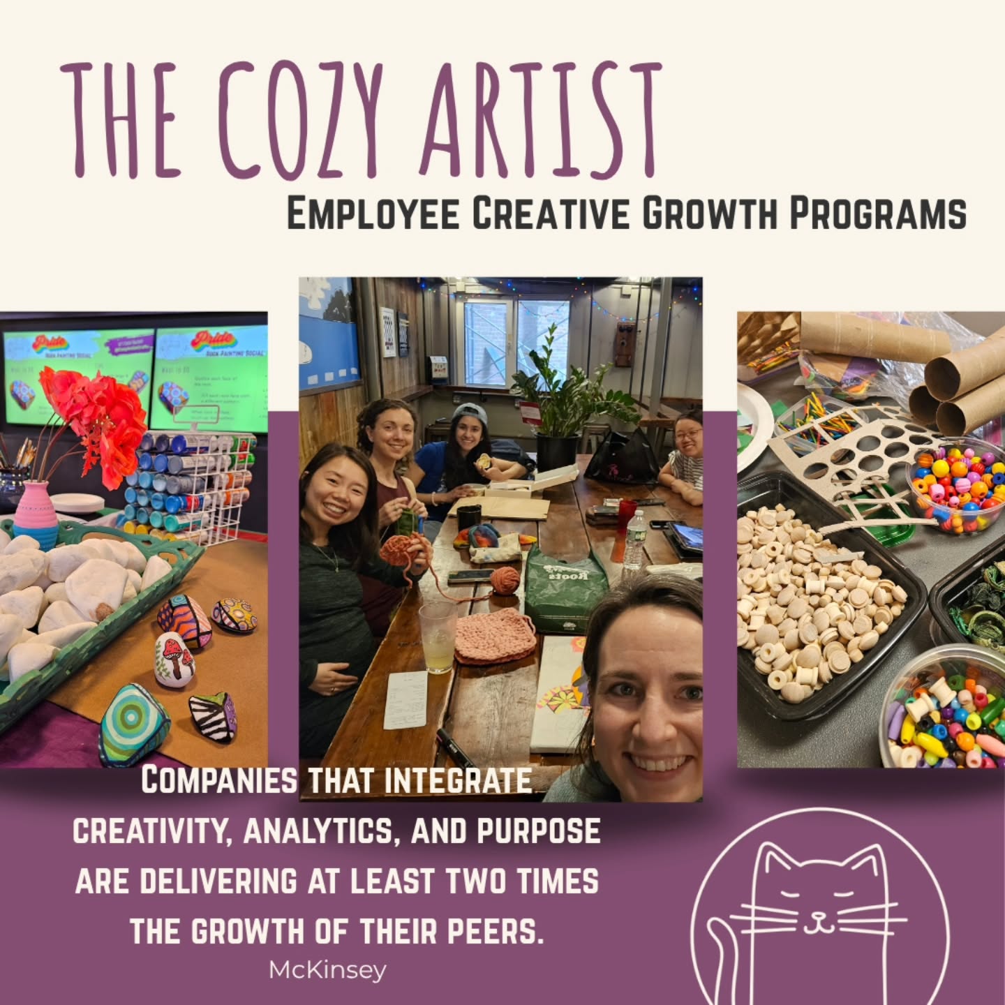 Did you know that 77% of executives see creativity as a vital growth driver? The Cozy Artist is now offering employee creative growth programs in NH! Let's create together ❤️
#employeeappreciation #craftnight #artsandcrafts #nh #concordnh