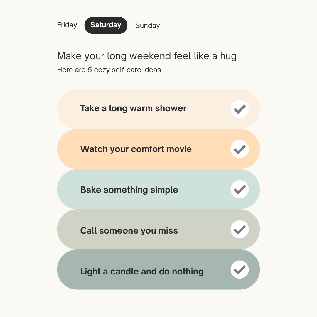 Long weekends aren’t a test. Pause. Stretch. Text a friend. Drink water. Step outside. Do one small thing that helps you feel human today. We’re in your corner. 💛
#MentalHealthMatters #ItsOkayToRest #CheckInOnYourPeople #YouAreNotAlone #BeKindToYourMind #MentalWellness #TakeWhatYouNeed #LongWeekendFeels #CommunityCare #EndTheStigma