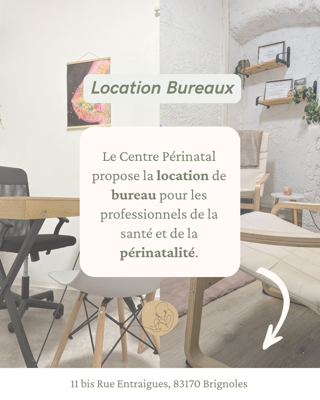 🌟 Vous travaillez dans le domaine de la périnatalité ?
Rejoignez l’équipe du Centre Périnatal de Brignoles !
Un espace chaleureux, pluridisciplinaire et bienveillant, pensé pour accueillir professionnels et familles dans un cadre cocooning et adapté à tous.
✨ Ce que nous vous proposons :
- Location de locaux adaptés
- Toilettes PMR
- Salle d’attente confortable
- Votre propre place dédiée sur notre site internet, pour valoriser votre activité
Une ambiance bienveillante et collaborative
👩⚕️ Profils recherchés :
Kinésithérapeute | Orthophoniste | Psychomotricien/ne | Psychologue | Spécialiste du deuil périnatal | Naturopathe | Réflexologue | Hypnothérapeute ...et bien d’autres encore !
Rejoignez une équipe passionnée, au service des familles et de la vie.
📩 Contactez-nous pour en savoir plus et réserver votre place !
--
🤰Centre Périnatal Morgane Lemahieu, chaque étape de la parentalité est au centre de nos attentions !
💖 Rendez-vous avec une équipe multidisciplinaire - ateliers - espace de troc...
#CentrePerinatal #BienNaîtreEtBienÊtre #parentalitépositive #Périnalité