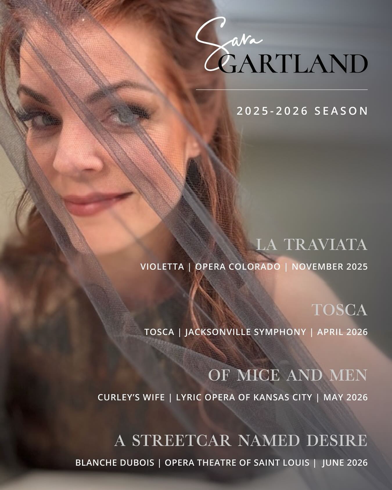 Every great aria deserves a little foreplay… let the season begin. 🔥
I’ve been keeping these announcements close to my heart, but the curtain’s finally up.
I can’t wait to bring these roles to life, share the music I love, and step into these incredible stories.
See you in the theater. 😉✨. @operacolorado @jaxsymphony @kcopera @operatheatrestl
#verdi
#previn
#carlislefloyd
#italianopera
#americanopera
#soprano
#saragartlandsoprano
#operasingersofinstagram
#opera
#opus3artists
#jenniemoserdesign