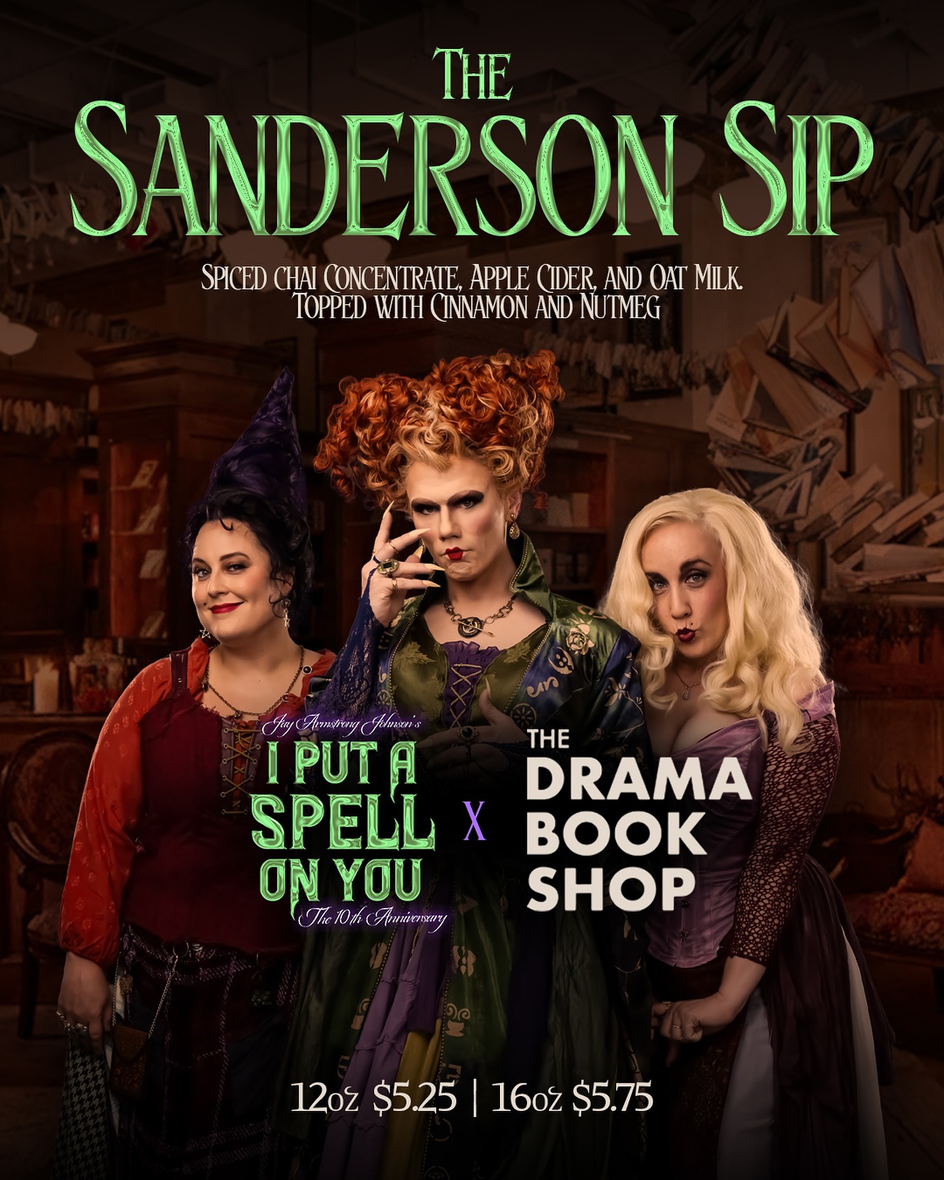 A shop full of …BOOOOOOOKs!? ✨
The perfection concoction of magic and favorite fall flavors - “The Sanderson Sip” is NOW BREWING at @dramabookshop for a LIMITED TIME! 🍏
🎟️ The 10th Anniversary arrives Monday, October 20th at Webster Hall! Tickets available at SpellOnYouNYC.com 🖤
#IPASOY10 #The10thAnniversary