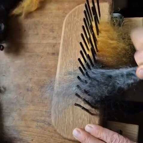 I have been testing out this huckle, made specially for me by the wonderful Colin at Talking Point Woodwork. I am now addicted to it! It 's so much simpler to use than individual combs, and will make combing long tufts for Viking era cloaks much faster and easier.
Colin is delighted to make bespoke wool working tools to individual specifications, so if you're looking for something to make your crafting easier, check out his website at www.talkingpointwoodwork.co.uk and send him a message.
#weaver #weaving #weaversofinstagram #fibreart #fibreartist #slowcraft #traditionalcraft #scottishwool #sustainablecraft #recycledwool