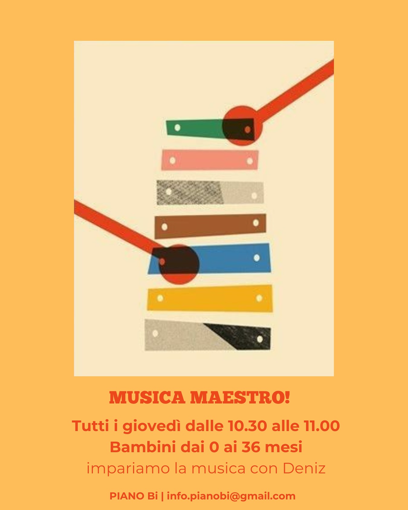 MUSICA MAESTRO ✨
Il giovedì mattina dalle 10.30 alle 11.00 torna il nostro corso di musica Metodo Gordon con @corsodimusicagordon
Un corso dedicato ai bambini dai 0 ai 36 mesi, un primo passo per iniziare un percorso di apprendimento musicale che porterà il bambino a comprendere e amare la musica.
Corso a quadrimestre, per info e prenotazioni scrivi a info.pianobi@gmail.com