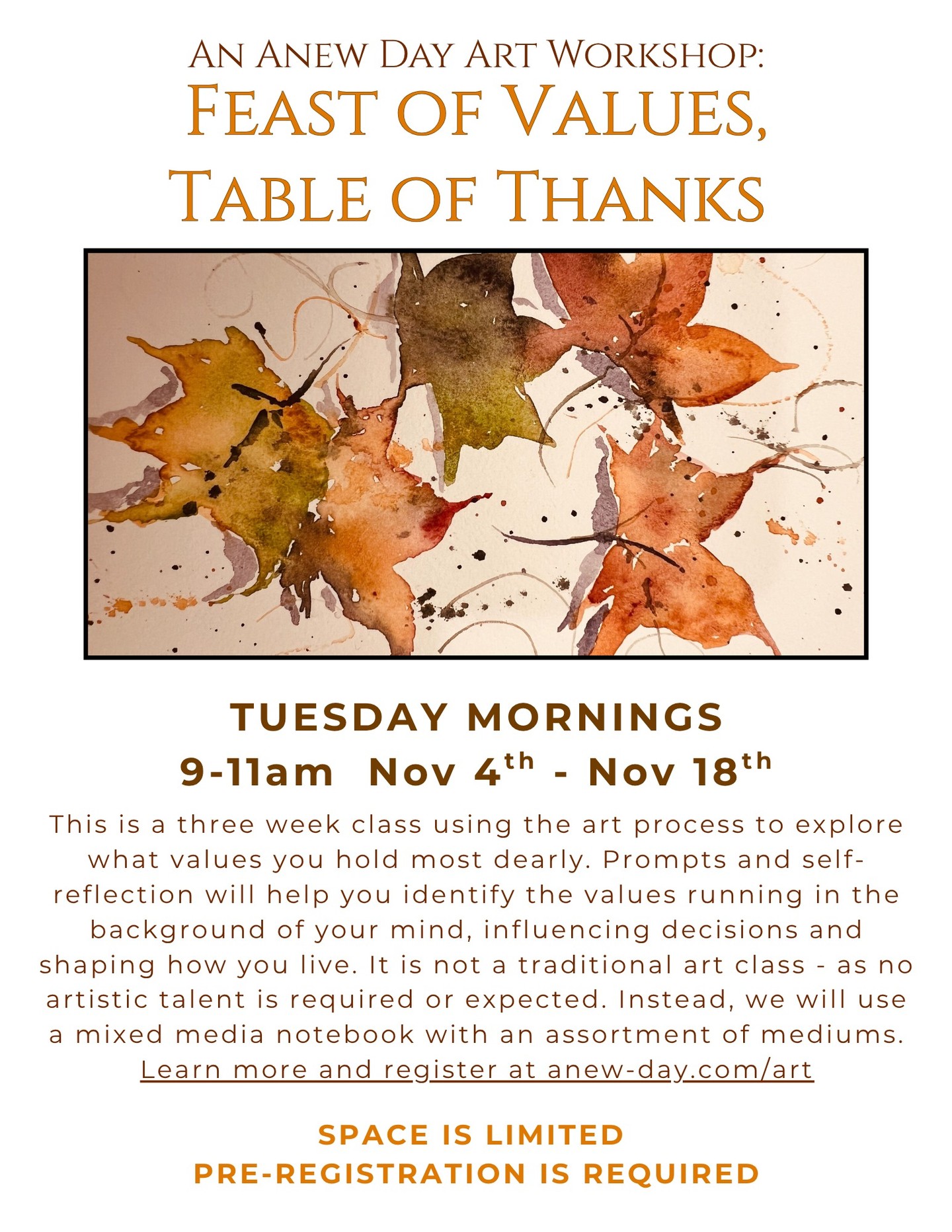 Registration is open for a new art workshop in November.
Visit anew-day.com/art for more info and to register. The link is also on our bio page