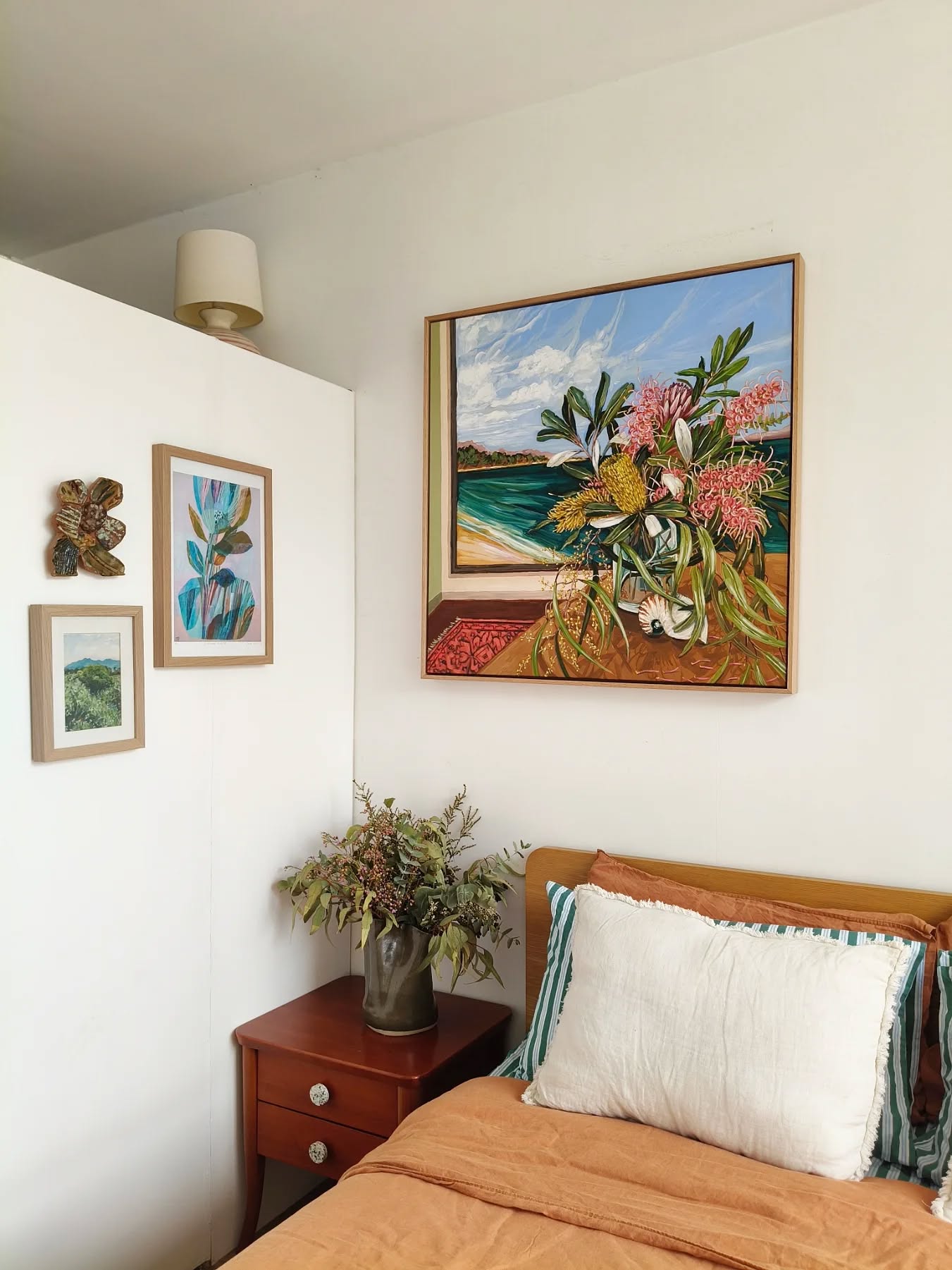 I'm deep in a new cycle of creating paintings, testing ideas and working on commissions, but this is an interiors painting that I have recently finished, hanging temporarily in our home.
I've been working on smaller interior pieces for the last year, and I'm slowly expanding these ideas and scenes into larger works. They are a mix between still life, interiors and landscapes. It's been a really joyful and creative process.
It's refreshing to find a bit of a breakthrough in your work from time to time!
#interiors #australianhomes #interiordecor #gallerywall #artcollection #australianart #interiordesign #interiorpaintings #australianlandscape #australianflowers #artprocess