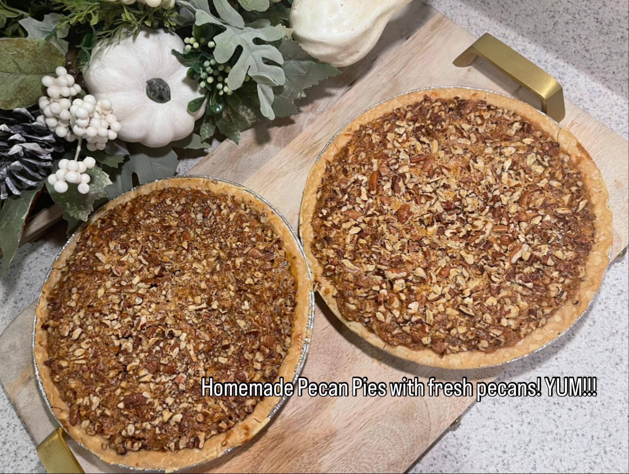 You can use our pecans to make one of our favorite recipes! For a great pecan pie recipe, you can check out Grandma Godwin’s recipe on our website, under ‘ Recipes’ section.