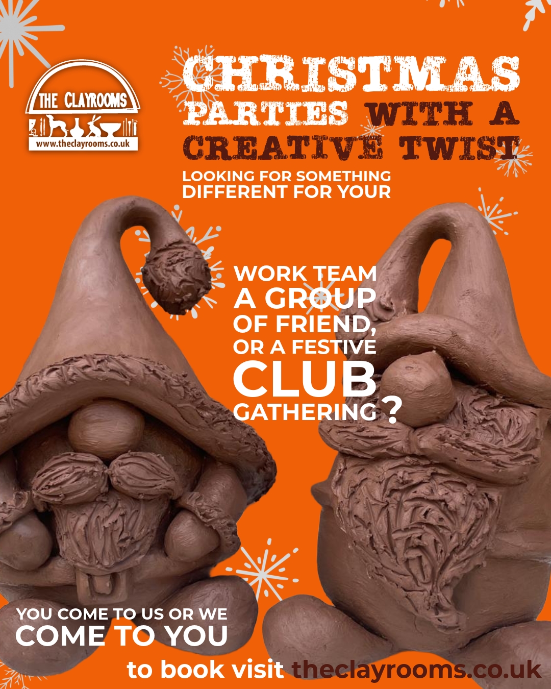 Looking for something a little different for your Christmas get-together this year? 🎄✨
Swap the office buffet or night out for something hands-on and creative with The Clayrooms!
💛 You can:
🏺 Come to one of our studios for a relaxed festive pottery session
🍻 Or host a Pottery@ event at your venue or an established venue we can arrange (yes, we bring the clay to you!)
Whether it’s your work team, a group of friend, or a festive club night, it’s a brilliant way to unwind, have a laugh, and make something memorable together - from festive figures to Christmas decorations and candle holders.
🎨 Suitable for all abilities
📍 Available across all Clayrooms studios and hubs
👨🏫 Led by our experienced tutors
Ready to plan a creative Christmas celebration? Drop us a message to find out more.
#CreativeChristmas #PotteryChristmasParty #TeamBuilding #PotteryWorkshop #PotteryAtThePub #TheClayrooms #HandsOnCreativity #CorporateEvents #ChristmasTeamEvent #PotteryLife #ClayroomsCommunity