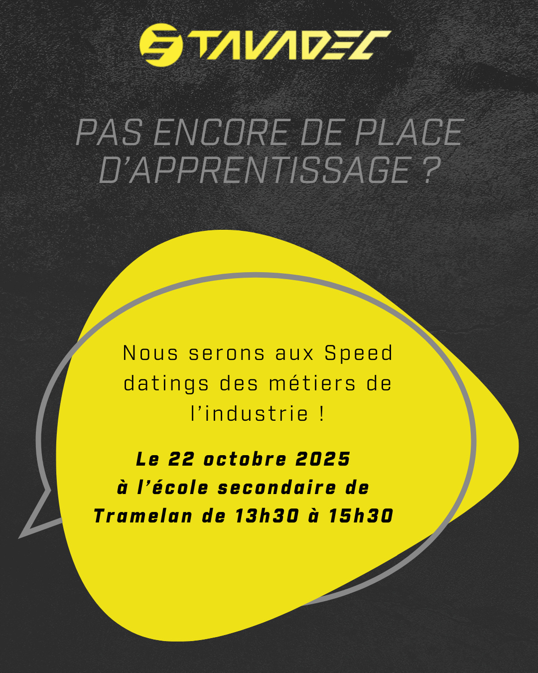 A la recherche d'une place d'apprentissage ?
Viens découvrir le monde passionnant du décolletage et nous rencontrer !
📅 Mercredi 22 octobre 2025
📍 Ecole secondaire de Tramelan
⌚ 13h30 à 15h30
#tavadecsa #apprentissage #avenir #industrie