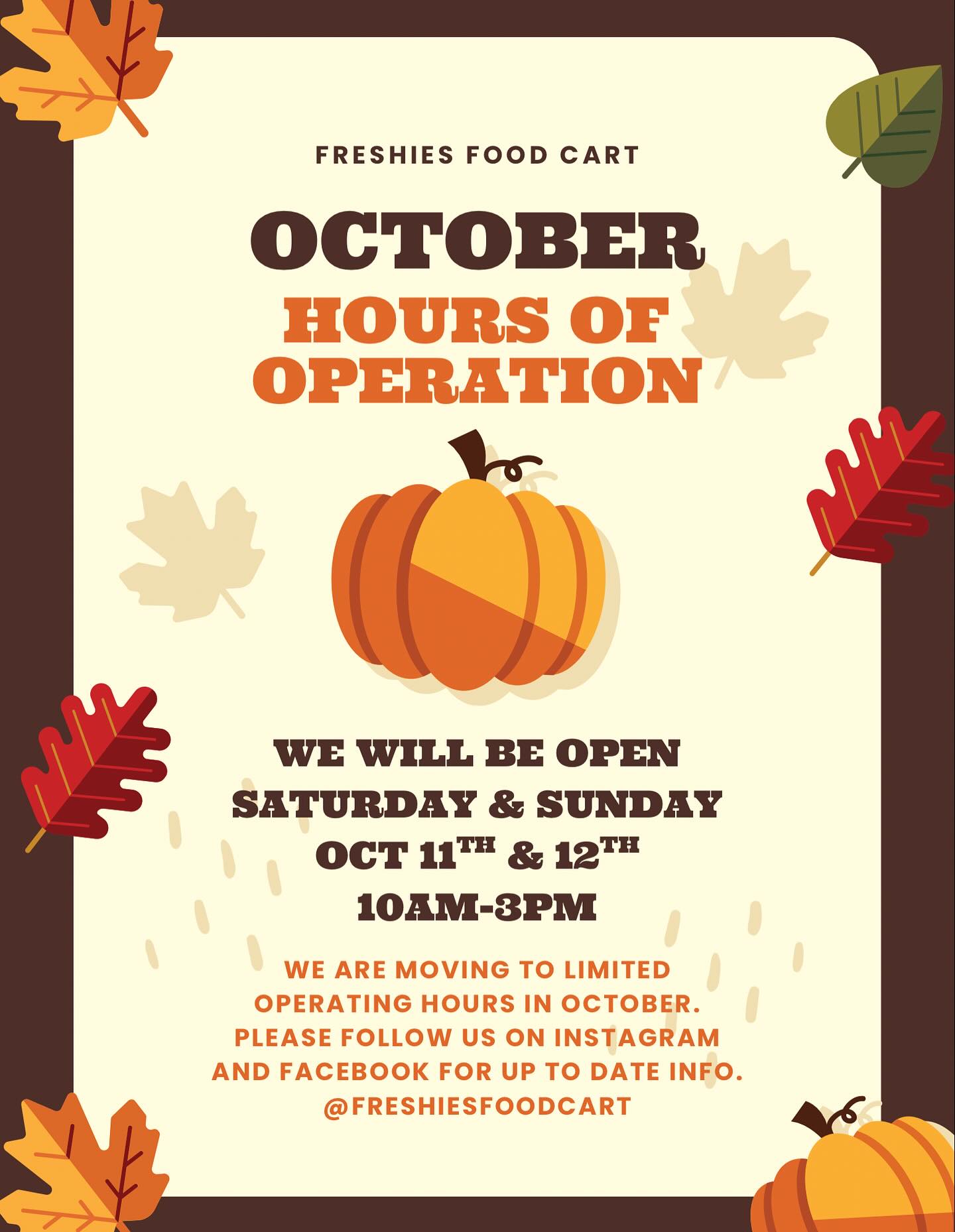 🎃 Hours Update 🎃
This weekend Freshies will be open at @theblocksilverthorne
Saturday & Sunday 10-3