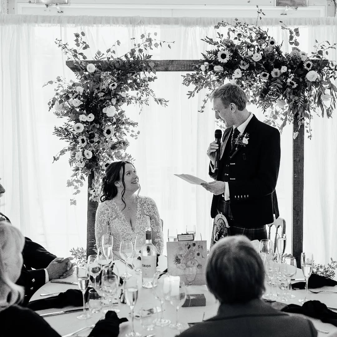 Beautiful capture of L&T by @joystoryphoto I like how it shows their love and picks out the detail in Lisa's gorgeous dress #weddingfloristedinburgh #weddingflowersedinburgh #weddingflowerarch #thestockbridgeflowercompany #joystoryphotography #kirknewtonstables #scottishautumnalwedding #sunflowerweddingarch