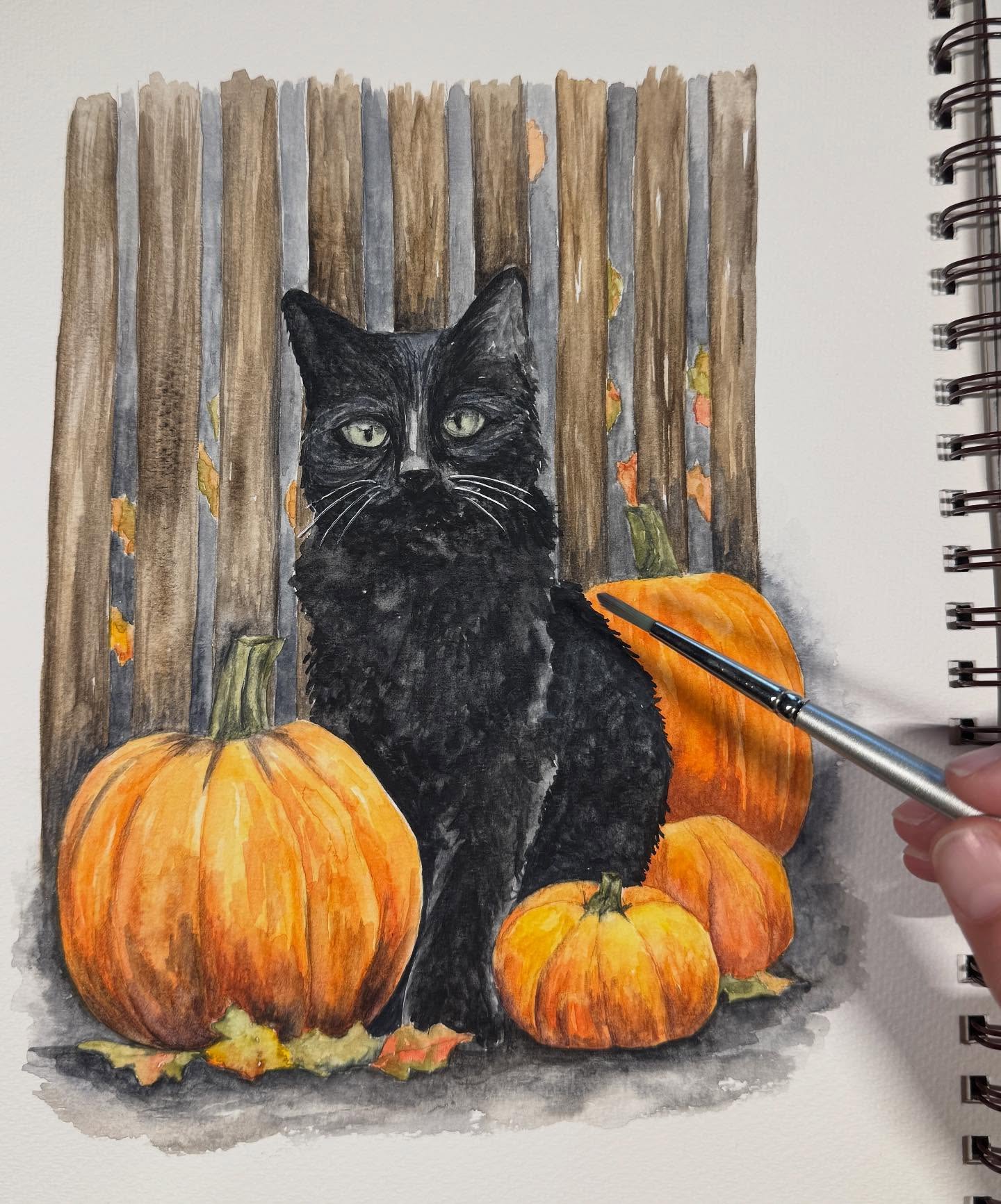 Still time to paint this kitty and his pumpkins this morning with me. Go to website and ‘zoomclasses’ to find him.
If you miss tge live class, I will send the recording!
#bkackcat #blackcatsofinstagram #pumpkin #halloweenpainting #blackcatpainting #onlineclasd