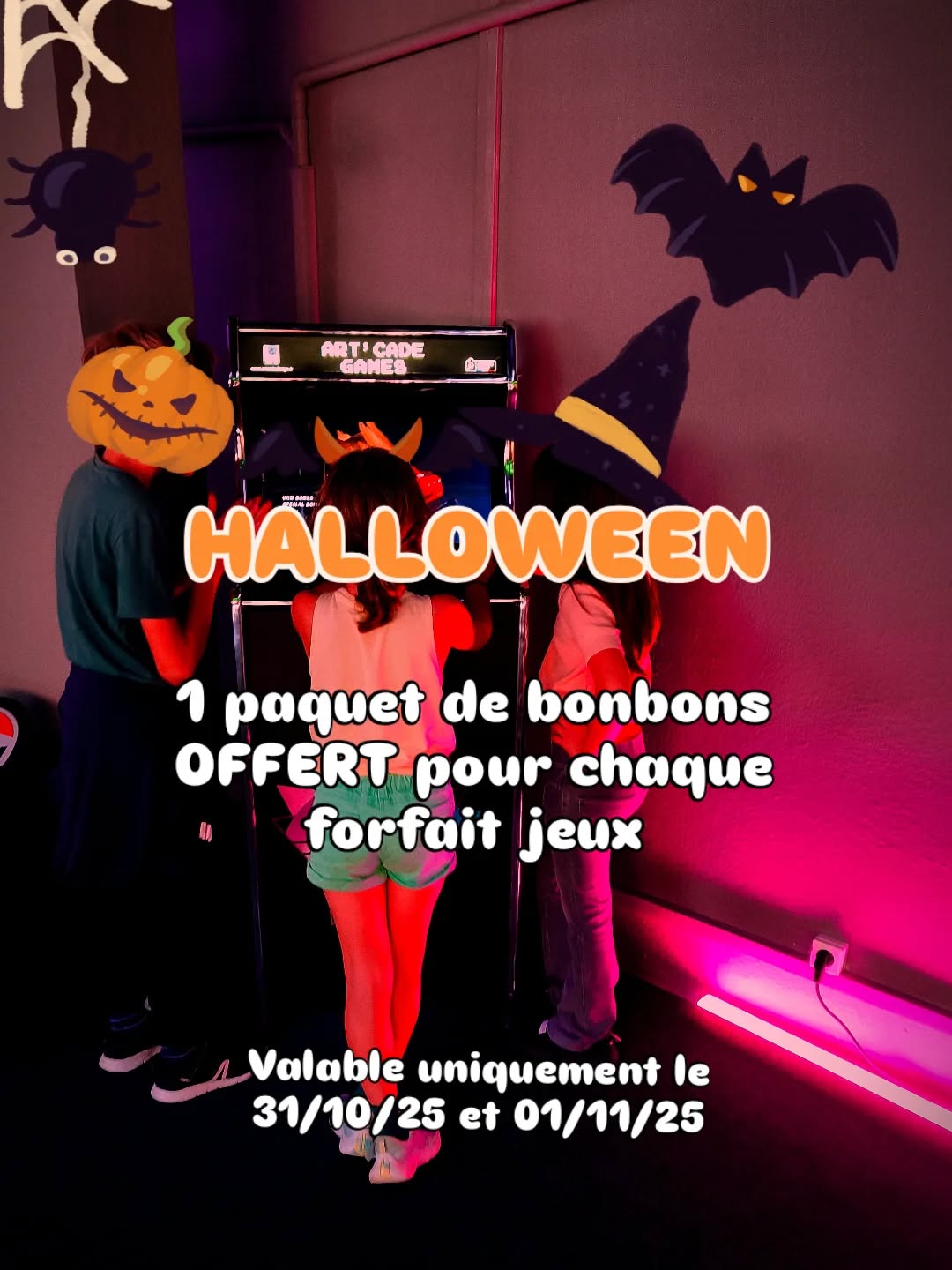 🍬🍡🪅 Le vendredi 31 octobre et le samedi 01/11/25 c'est Halloween à Nice Sports & Games !
🎉 Pour l'occasion recevez un paquet de bonbons offert avec chaque forfait jeux acheté ces deux jours .
#halloween
#nice
#salledejeuxnice
#salledejeux
#bonbon
#trickortreat