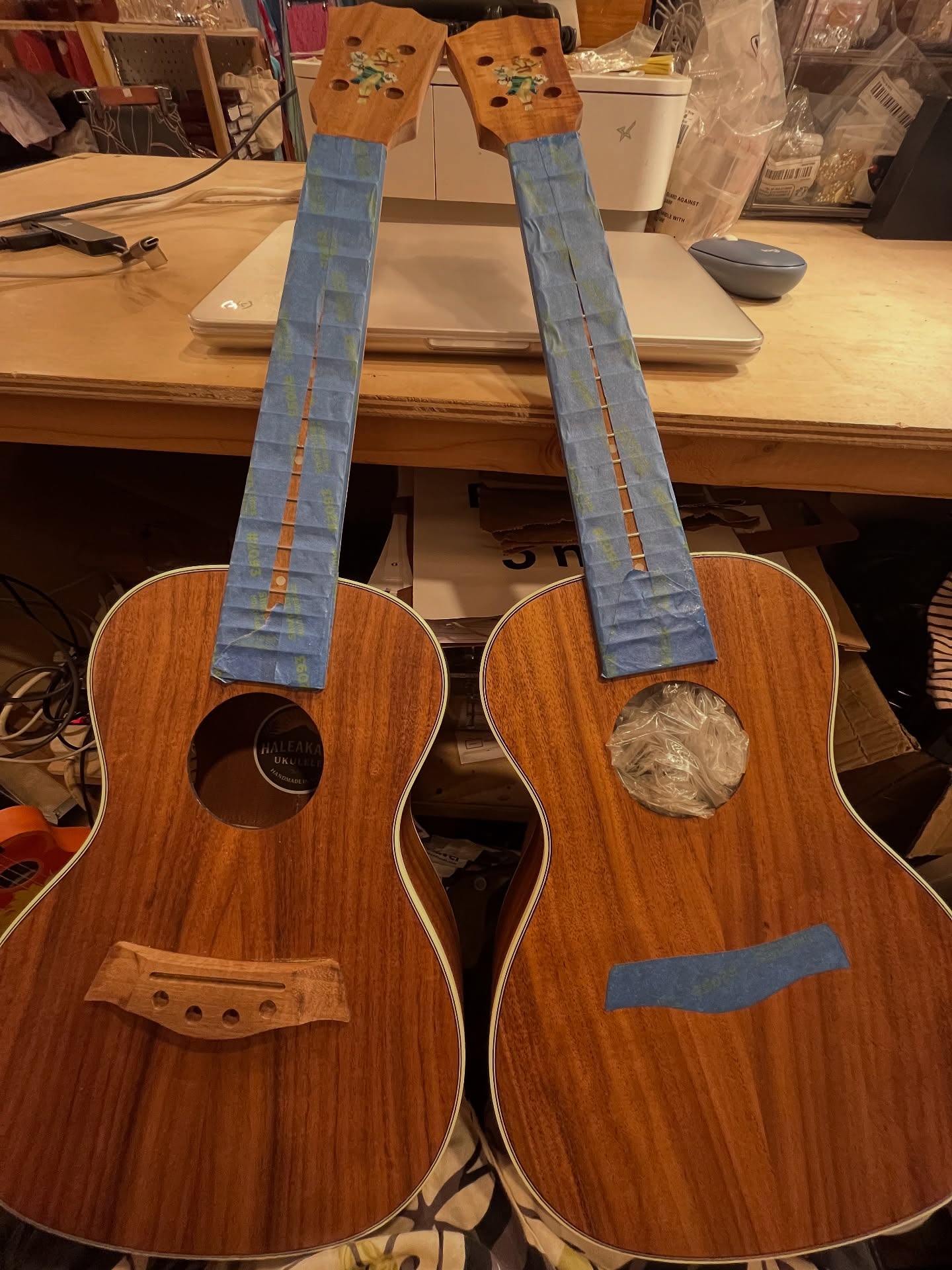 A glimpse into the work in progress, koa wood concert size, it will be equipped with Aquila premium string pack and gotoh UPT tuners that not only facilitate tuning and looks classy