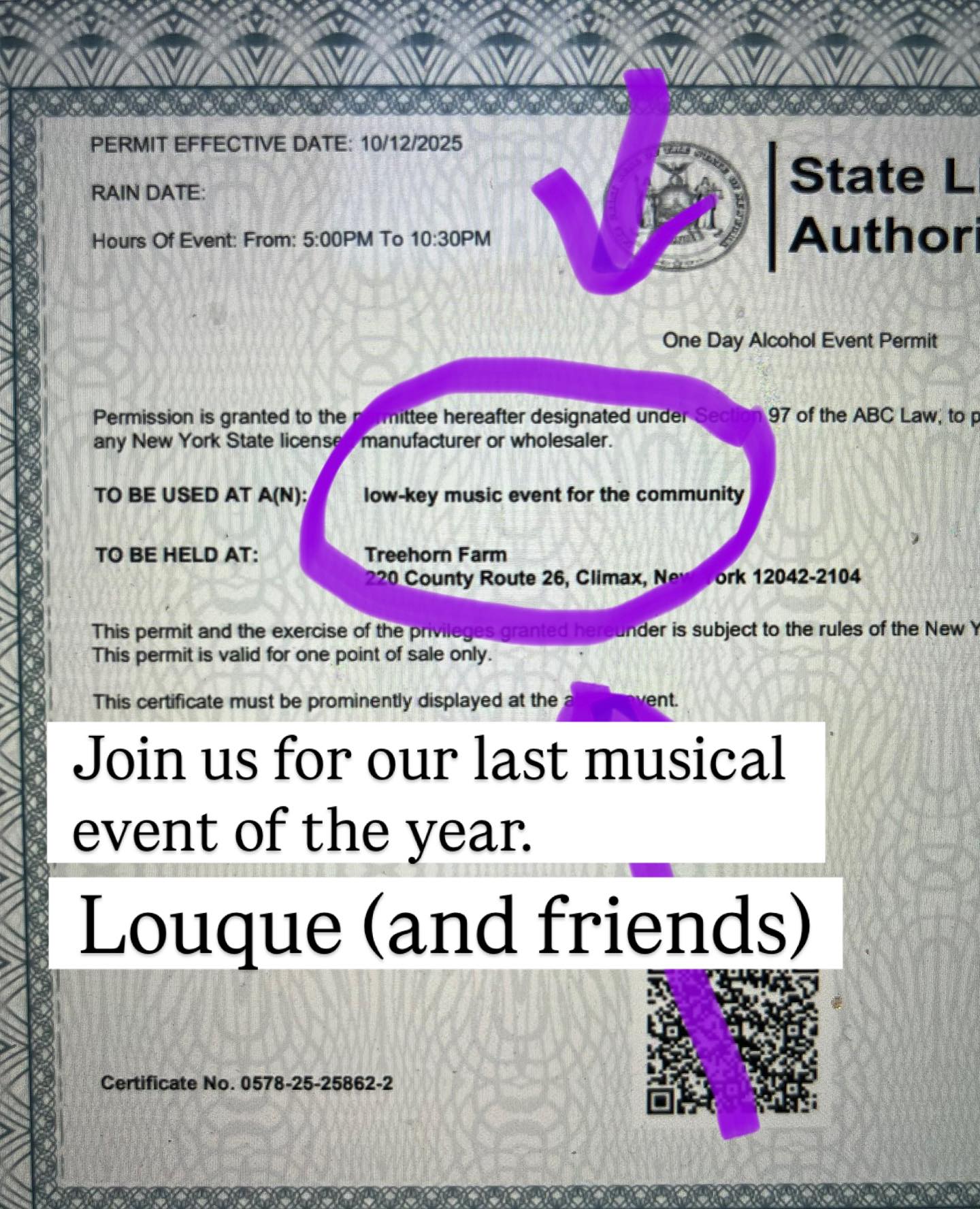 Join us this Sunday, October 12th for what the NY State Liquor Authority is calling, “a low key music event for the community.” (We urge you to say that in your best Barry White voice.)
This is a cozy affair among friends, with music by @dustanlouque and other musical guests (our very own farmer/resident musician @mdegliantoni will sit in, along with Louque’s long-time producer and mixer, @dannyblume. A film will also be shown by Thad Povey.
Have you sent us your RSPV yet? It’s not too late! Check out our byeohhh for info.
Can’t wait to see you on Sunday! (Make sure to wear warm clothes, as the eve promises to be a bit brisk. We may get a few showers, but we’ll be safe and tucked in beneath our event tent!)
#louque
#music
#hudsonvalleyevents
#hudsonvalleymusic
#upstateevent