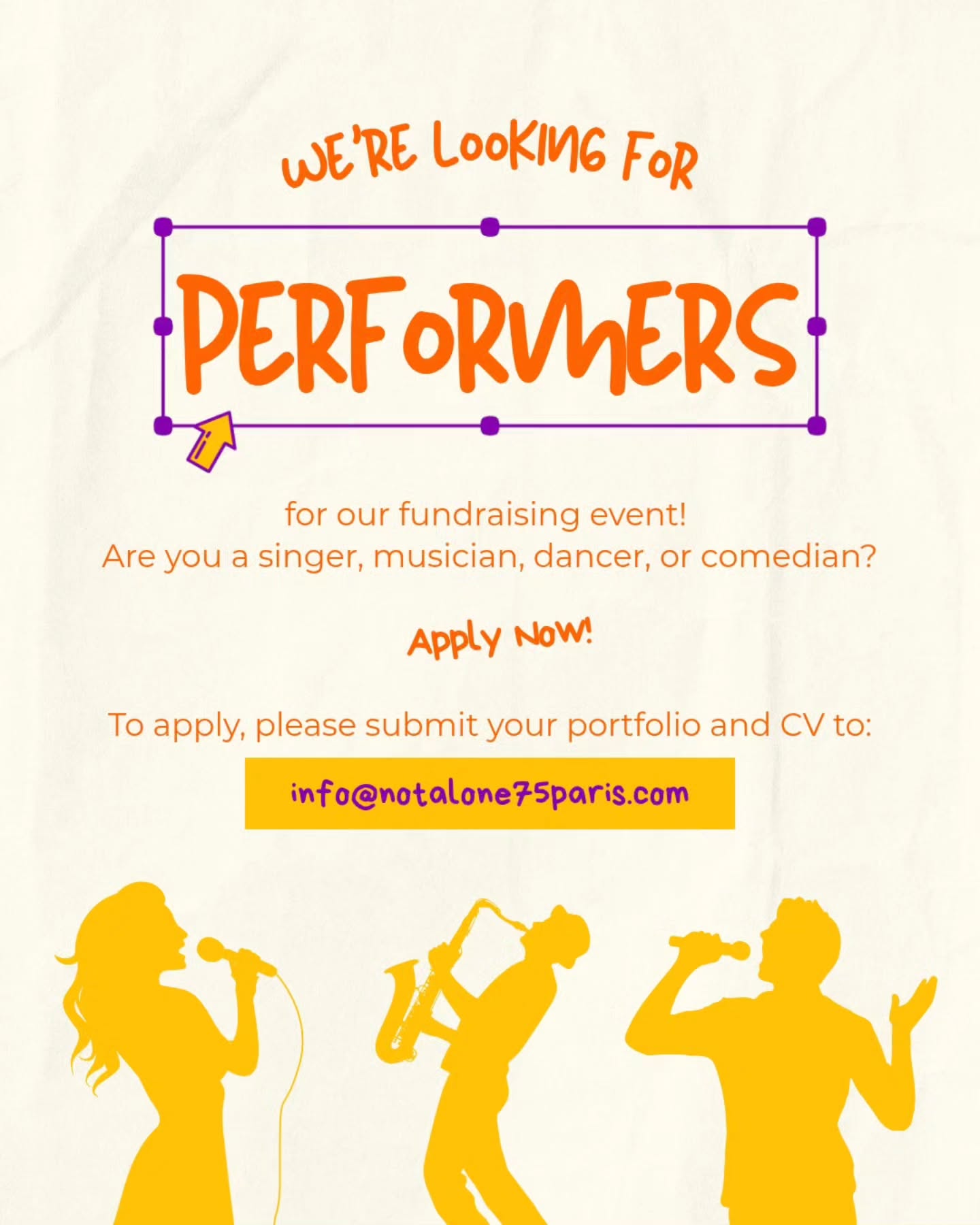 We're hosting a fundraising event on November 20th, filled with fun, music, and community spirit! If you're a performer looking to give back to society with your talent, we'd love to hear from you!
Nous organisons une collecte de fonds le 20 novembre, avec au programme divertissement, musique et esprit communautaire ! Si vous êtes artiste et souhaitez mettre votre talent au service de la société, n'hésitez pas à nous contacter !