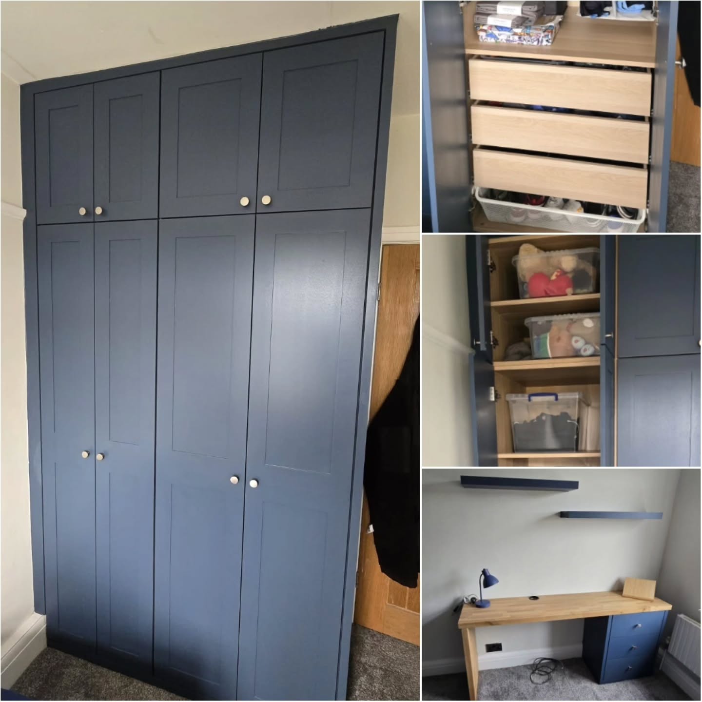 The room for the young boy features a lovely, custom-designed Ikea Pax wardrobe with an extension, along with a bespoke desk that incorporates custom Ikea Pax drawers and floating shelves.
.
.
.
.
.
#roomandwardrobe #CustomProjects #ikeapaxdesign #IKEAPAX #ikeahacks #kidsbedroom #kidswardrobe #Pax #customikeapax #bespokeikeapax #wardrobeforboy