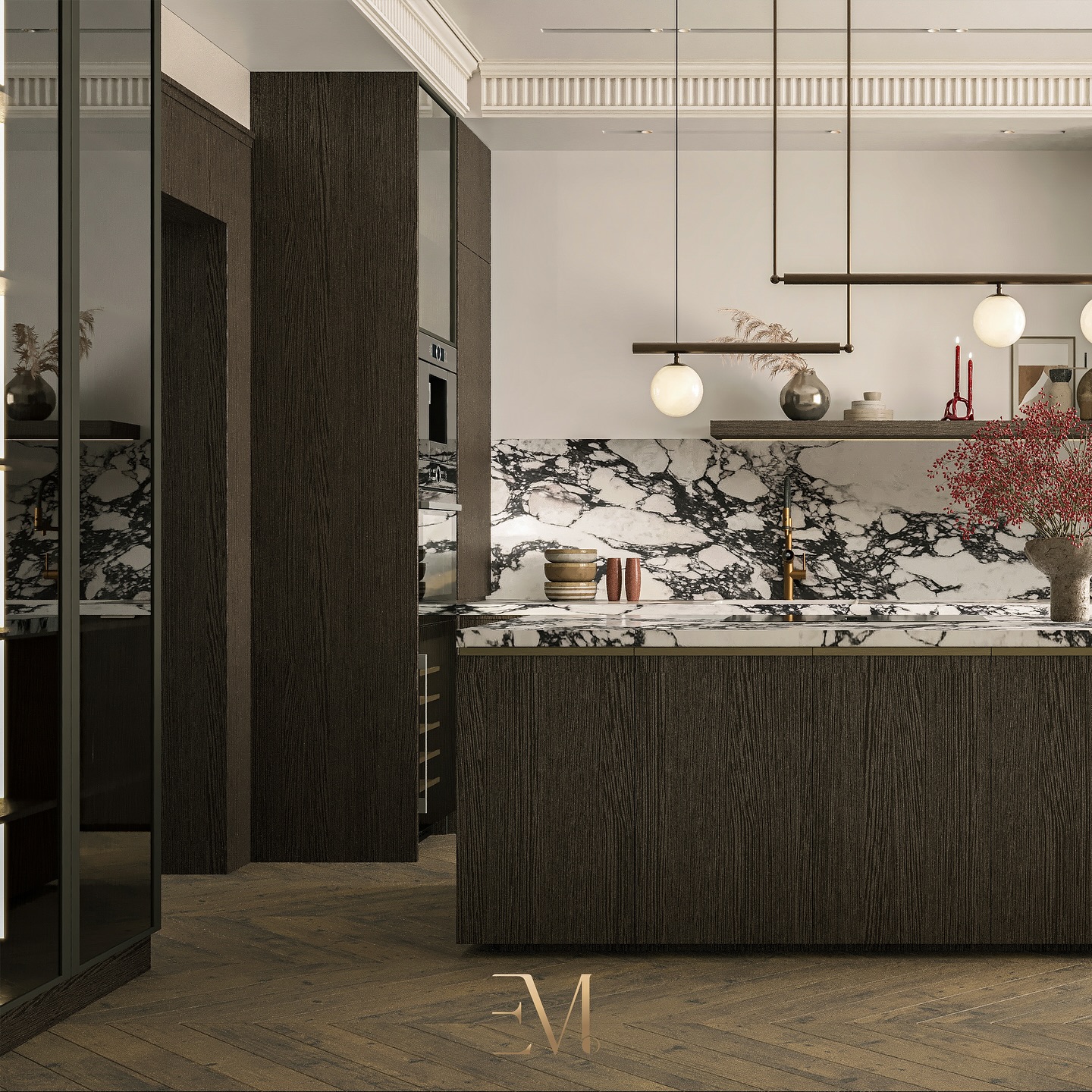 Apartment Hilversum | Viola Éclat
Would you let yourself lose in tastefull creativity and elevate your culinary experience, in a kitchen where marble embodies the soul?
This apartment in Het Gooi has been a journey of refinement, listening closely to our client’s rhythm of life and translating quiet desires into material form.
Calacatta Viola takes centre stage: sculptural, expressive and balanced by chocolate oak, soft light and elegant crown moulding that builds grace. Each texture was chosen not only for its beauty, but for the emotion it evokes.
Created as a true sanctuary, this space mirrors calm confidence, a place where creativity flows, cakes are baked with love, and daily rituals turn into timeless moments. The deep red-pink tones return throughout the home, adding warmth and feminine energy, while the solid chocolate oak grounds the design in timeless strength.
At EMdot Studio, we design beyond aesthetics. We study how light, texture, and emotion interact to craft spaces that feel deeply personal yet effortlessly elegant. Because true elegance doesn’t shout. It resonates.
✨
#QuietLuxury #InteriorDesign #Hilversum #Laren #HetGooi #EmotionalArchitecture #RefinedElegance #CalacattaViola #KitchenDesign #MaterialHarmony #Emlife #EMdotStudio
Echte elegantie is nooit luid, maar gewoon juist, ze ontstaat wanneer materiaal, kleur en gevoel in perfecte harmonie samenkomen.
Wahre Eleganz ist nie laut, sondern einfach stimmig, sie entsteht, wenn Material, Farbe und Gefühl in vollkommener Harmonie zusammenkommen.
