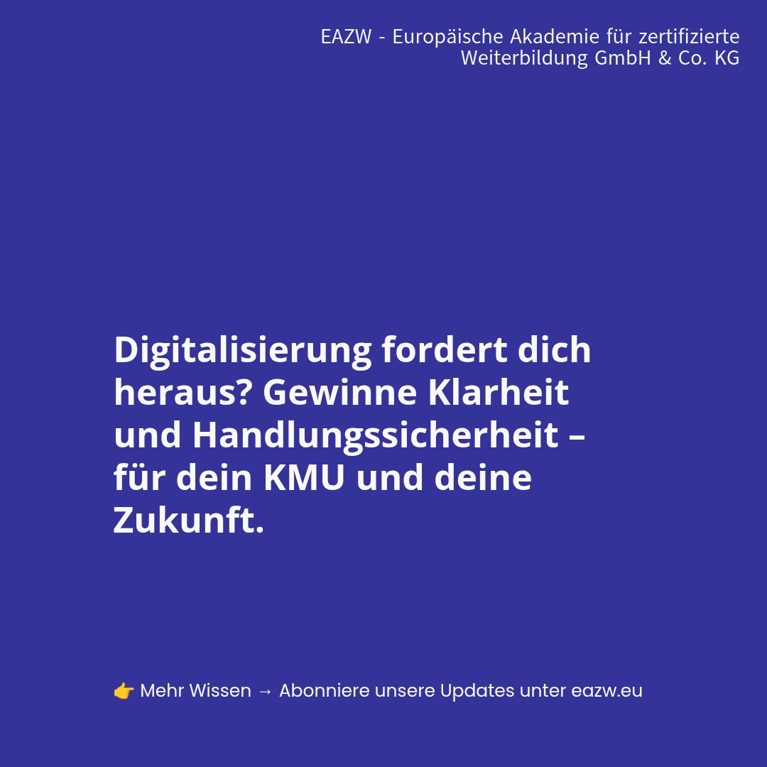 Viele KMU stehen heute vor einer entscheidenden Wahl: Soll die digitale Transformation als Pflichtaufgabe betrachtet werden oder doch eher als die große Chance, das eigene Unternehmen zukunftssicher zu machen?
Warum ist es gerade jetzt so wichtig, aktiv zu werden?
• Wettbewerbsfähigkeit nachhaltig stärken und sich im Markt behaupten
• Prozesse praxisorientiert und effizient optimieren, um Zeit und Kosten zu sparen
• Neue Märkte erschließen und innovative Geschäftsmodelle entwickeln
Nutze dafür am besten unsere gezielten Weiterbildungen im Bereich Digitalisierung/KI, die dich auf diesem Weg begleiten – fachlich fundiert, praxisnah und förderfähig. So kannst du gleichzeitig dein Wissen erweitern und dein Unternehmen fit für die digitale Zukunft machen.
Welche Herausforderung bei der Digitalisierung beschäftigt dich am meisten? Ist es die Integration neuer Technologien, die Anpassung der Unternehmenskultur oder vielleicht die Qualifizierung deiner Mitarbeitenden? Teile deine Erfahrungen und Fragen mit uns – wir sind gespannt auf den Austausch!
Gemeinsam gestalten wir die digitale Zukunft der KMU. Lass uns diesen Weg zusammen gehen!
EAZW - Wissen, das wirkt 🚀
#digitaleTransformation #KMU #Zukunftsfaehigkeit #Weiterbildung #Innovation #Digitalisierung #Wachstum #Unternehmenserfolg
