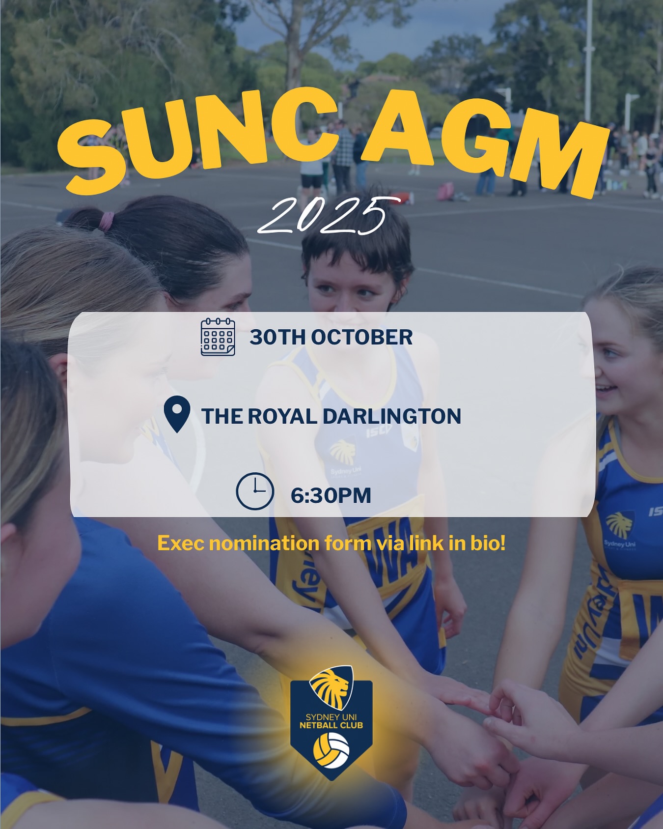 The SUNC Annual General Meeting for 2025 is coming up on the 30th of October. 💫
All are welcome, whether you wish to nominate for a 2026 executive position, contribute some ideas to shaping SUNC or just come along for a drink!!
We hope to see you there, and if you wish to nominate yourself, follow the link in our bio and complete the form! 💙💛