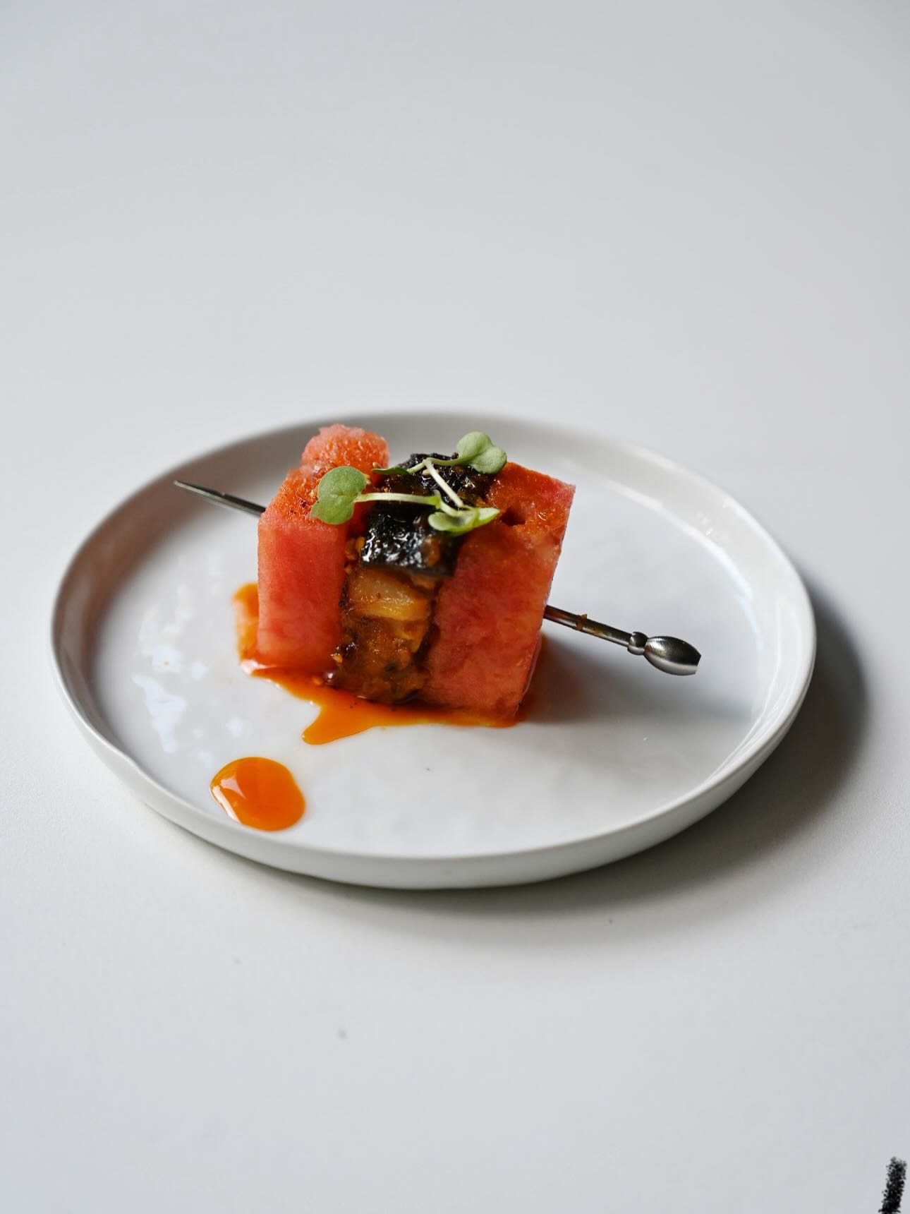 Our Watermelon and Pork Belly Skewers.
This popular appetizer features pork belly marinated in a passion fruit and aji amarillo sauce, served atop a crispy onion macha-style sauce.
watermelon season typically runs from May to September, we have one more month to enjoy this favorite from our events.
I highly recommend trying this unique combination!
•
•
•
#porkbelly #matinatedpork #ajiamarillo #machasauce #watermelon #porkbellywatermelon #apetaizer