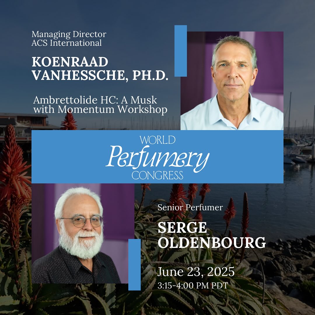 👃Perfumer Workshop at WPC 2026👃
Ambrettolide HC: A Musk with Momentum Workshop sponsored by ACS International
Attendees will have the rare opportunity to smell and compare Ambrettolide HC (the first fully bio-based macrocyclic lactone created through synthetic biology) alongside other market musks and experience firsthand its radiant diffusion, smoothness, and versatility. Participants will evaluate how this ingredient enhances formulas across diverse fragrance styles from soft musks to floral and woody compositions while offering strong performance and cost-in-use advantages.
Join us to experience why Ambrettolide HC is not just another musk, it’s a creative tool for the next generation of perfume design.
Register today by visiting the link in bio!