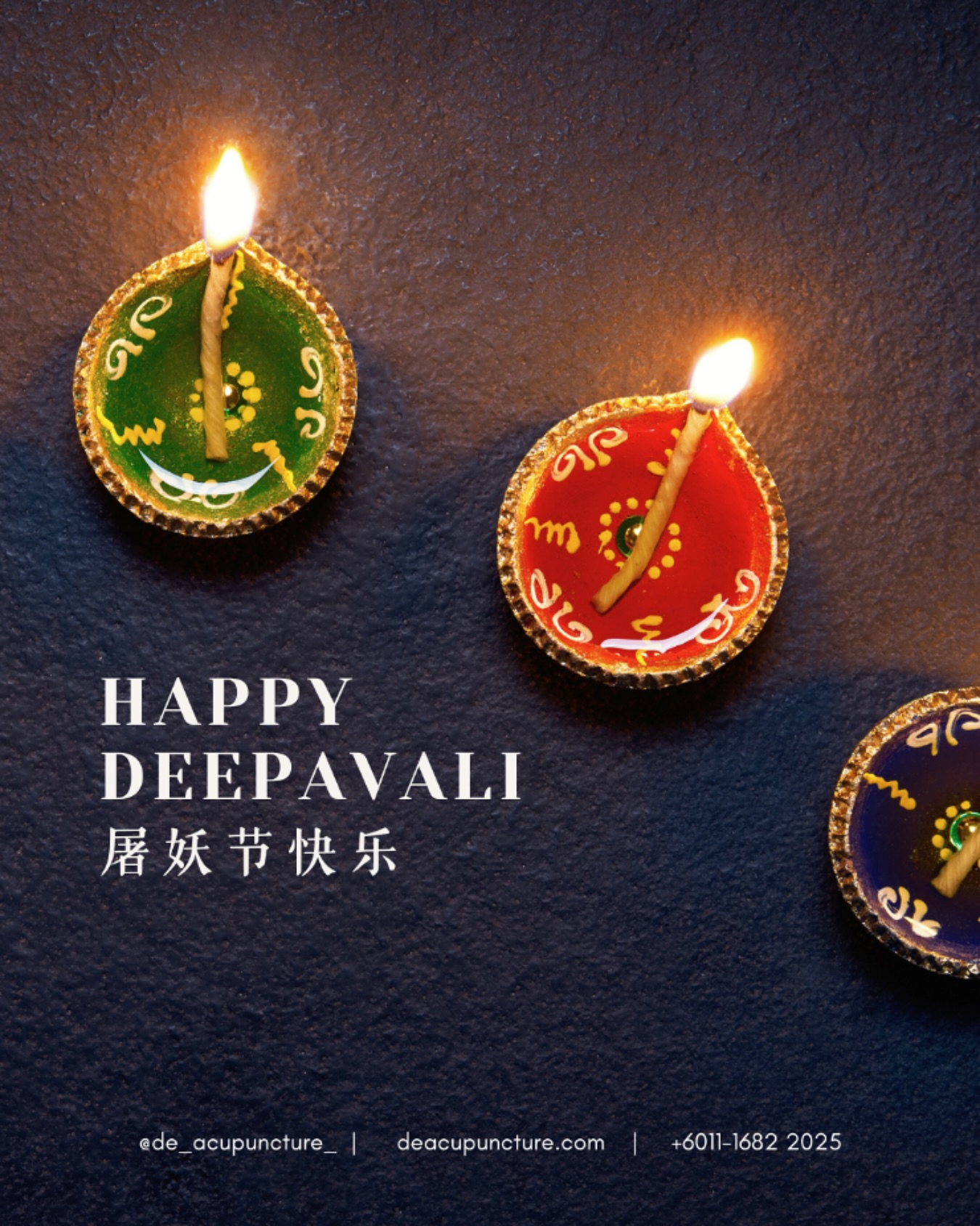 Happy Deepavali 🪔!
Wishing you a joyous and prosperous Deepavali filled with light, love, and laughter.
May the festival of lights illuminate your life with happiness and good fortune.
_
#traditionalchinesemedicine #中医 #tcm #wellness #health #mindfulness #selfcare #malaysia #KL #PJ #de_acupuncture_ #医心医意中医坊
#DeAcupuncturexHerbsCentre
//
👩🏻⚕️医心医意中医坊
De Acupuncture x Herbs Centre
🇲🇾Certified TCM Practitioners
📣Appointment only, no walk-ins
📍Subang Jaya USJ 1 诊所
🈺Tue-Sat 9am-6pm
☎️WhatsApp 011-1682-2025
🌐deacupuncture.com