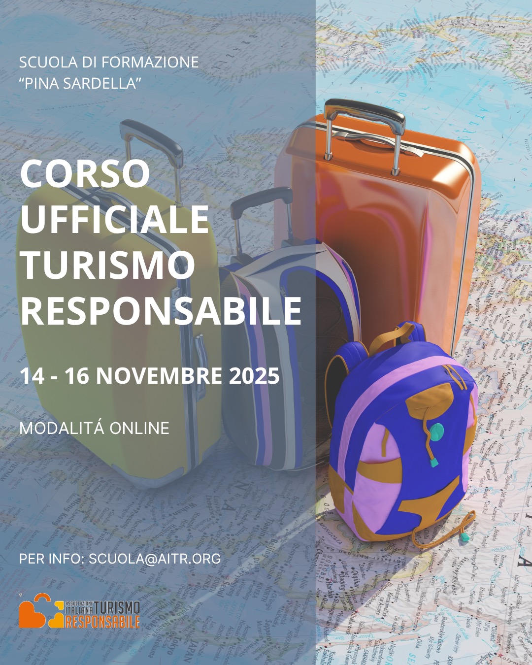 Torna il Corso ufficiale sul Turismo Responsabile 2025 della Scuola di formazione "Pina Sardella".
Tre giorni online — dal 14 al 16 novembre — per scoprire come progettare e comunicare viaggi capaci di generare valore per i territori, le persone e l’ambiente.
💬 Parleremo di:
✨ turismo e legalità
✨ ospitalità sostenibile
✨ travel design e gestione delle destinazioni
✨ comunicazione digitale e buone pratiche AITR.
Il percorso fornirà strumenti teorici e operativi per comprendere e contestualizzare il turismo responsabile nelle dinamiche attuali del fenomeno turistico.
Scopri di più su: www.aitr.org
#turismoresponsabile #turismoaccessibile #turismoelegalità #formazione #ospitalità #traveldesign