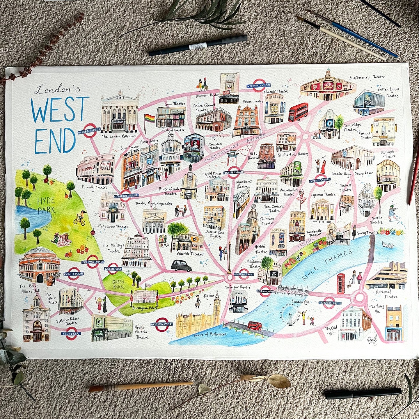 #MapMonday On this day in 1963, the term "Beatlemania" was coined after The Beatles appeared at the London Palladium. We love the intricate building detail in artist Eve Leoni’s West End theatre map - can you spot the London Palladium? https://www.eveleoniart.com/products/west-end-map-print?srsltid=AfmBOop95MUXTtVGUdIACr2d8djqMS_-5HmvmBx0PIDEqyxKJhC0MQ9E