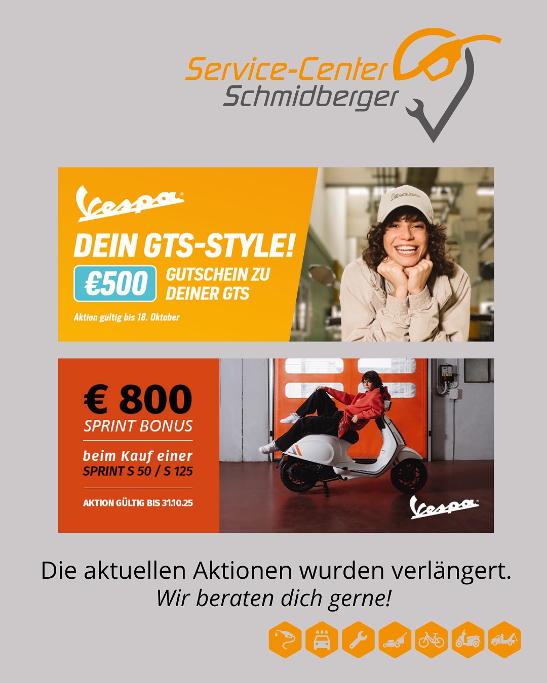 Vespa Aktionen 🛵
Wir informieren dich über alle Aktionen. Komm vorbei und entdecke die neuesten Modelle 😎
#servicecenterschmidberger