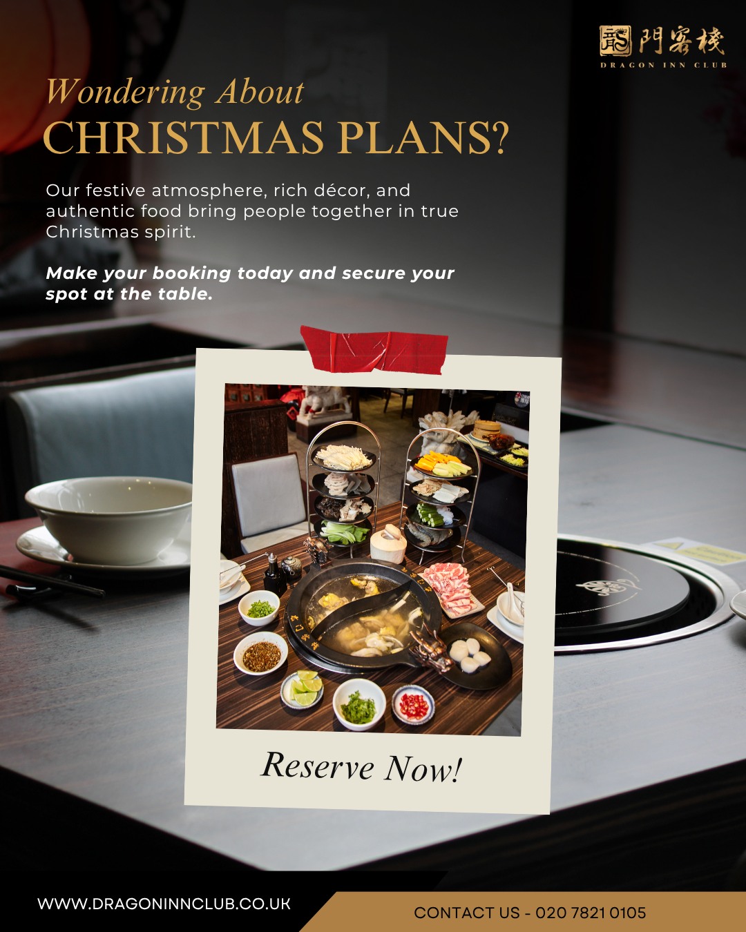 Dragon Inn Club is ready to welcome you this festive season. Whether it’s a family dinner or a holiday party with friends, our authentic Sichuan flavours make it magical. Book ahead—let’s make this Christmas one to remember.
#Dragoninclub #Sichuan #Sichuanhotpot #dimsum #london #pimilco #londonvictoria #buckinghampalace #chelsea #theatres