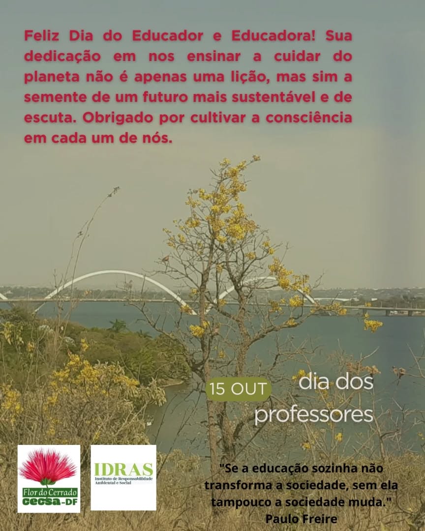 👏🏽 O CECSA-DF parabeniza todos os educadores e educadoras, formais e não formais, do Distrito Federal!
Nesta data especial, expressamos nossa profunda gratidão aos mestres que, com dedicação e paixão, transformam vidas em salas de aula, espaços comunitários e em cada canto do nosso DF.
Vocês são a base que sustenta o conhecimento, a chama que acende a curiosidade e o farol que guia o futuro das nossas crianças, jovens e adultos.
Obrigado por semearem sabedoria e por fazerem da educação o maior ato de esperança!♻️🙏🏽🇧🇷