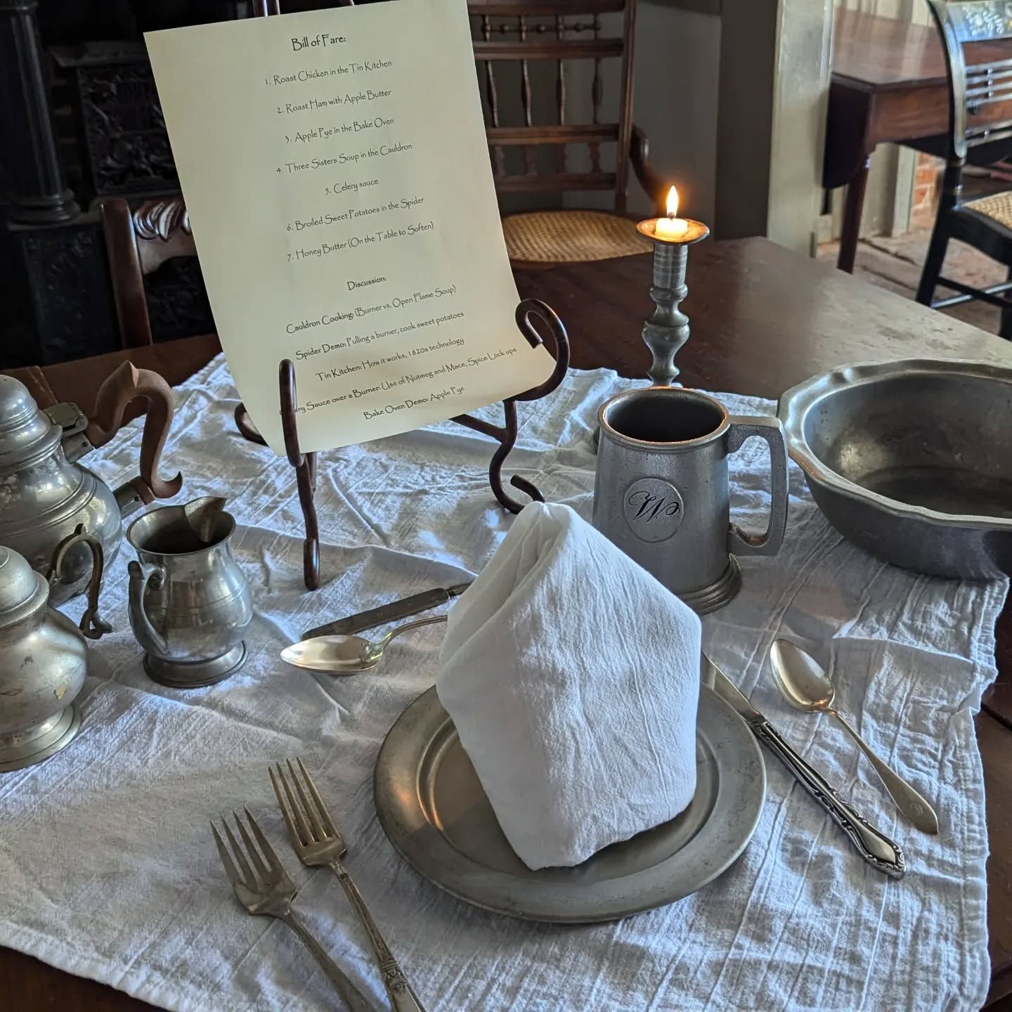 Did someone say pumpkin-spiced pancakes? Yes, please! Just like today, early Americans loved the classic fall flavors of cinnamon, nutmeg, ginger, clove, and mace. Stop by this Sunday for Four Centuries in a Weekend to sample our newest recipes!
Try your hand at the following receipt (recipe) from 1679:
To Make Pan Cakes...
Put 8 Eggs in a quart of flour, casting by 4 whites
Season it with Cinnamon, Nutmeg, Ginger, Clove, Mace, and Salt
And then make it up into strong batter with Milk
Beat it well together putting half a pint of sack
Make it so thin so as to run in your pan as you please
Put your pan in the fire with a little butter.
From: The Accomplish'd Lady's Delight in Preserving, Physick, Beautifying, and cookery