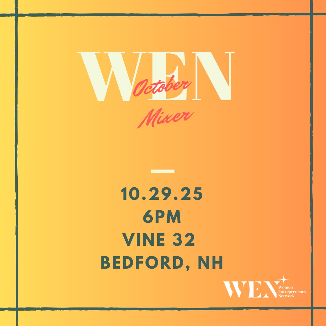 Wednesday October 29th
🕔 6:00 PM – 8:00 PM
📍 Vine 32, Bedford, NH
Join WEN for a relaxed and inspiring evening of connection, collaboration, and community at the Women Entrepreneurs Network October Mixer!
Whether you're a longtime business owner or just starting your entrepreneurial journey, this is your chance to meet and mingle with fellow women entrepreneurs, creatives, and professionals in a welcoming and supportive environment. Enjoy a glass of wine, delicious small bites, and great conversation at one of Bedford's coziest wine bars, Vine 32.
What to Expect:
✨ Meaningful connections with local women in business
✨ Inspiring energy and collaboration opportunities
✨ Complimentary appetizers and cash bar
Space is limited, so grab your ticket early and bring a friend!
*Attend your first WEN event free!
*Free to Members
*$30 not-yet-member
*Registration link in Bio*