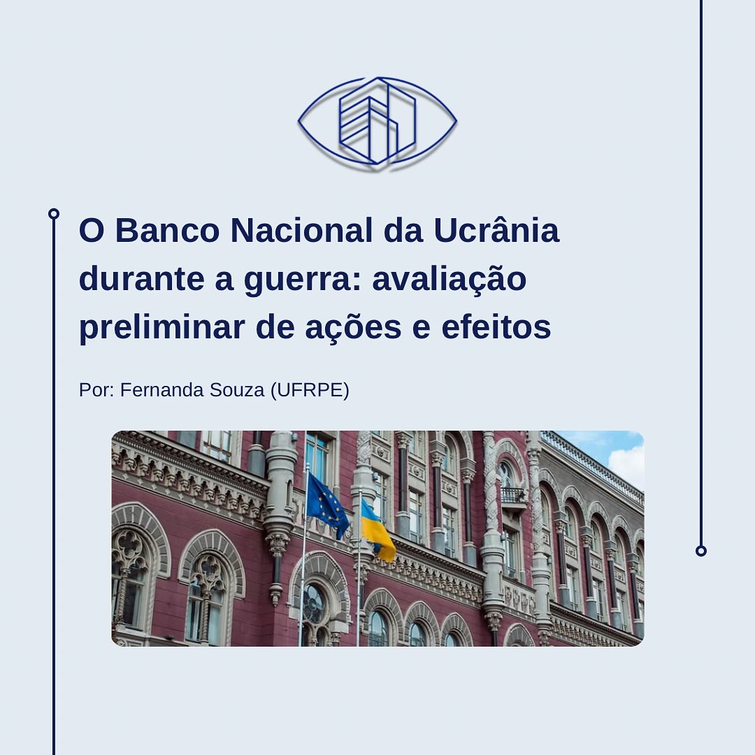Você já se perguntou como ocorre a atuação de um banco central em contexto de guerra?
O artigo da pesquisadora Fernanda Souza: O Banco Nacional da Ucrânia durante a guerra: avaliação preliminar de ações e efeitos, busca analisar o que a literatura econômica tem de análise sobre a atuação dessa instituição em contextos extremos como a guerra, nesse caso o da Ucrânia.
Acesse nosso site e leia o artigo completo em: https://www.observatoriobc.com.br/post/o-banco-nacional-da-ucrânia-durante-a-guerra-avaliação-preliminar-de-ações-e-efeitos