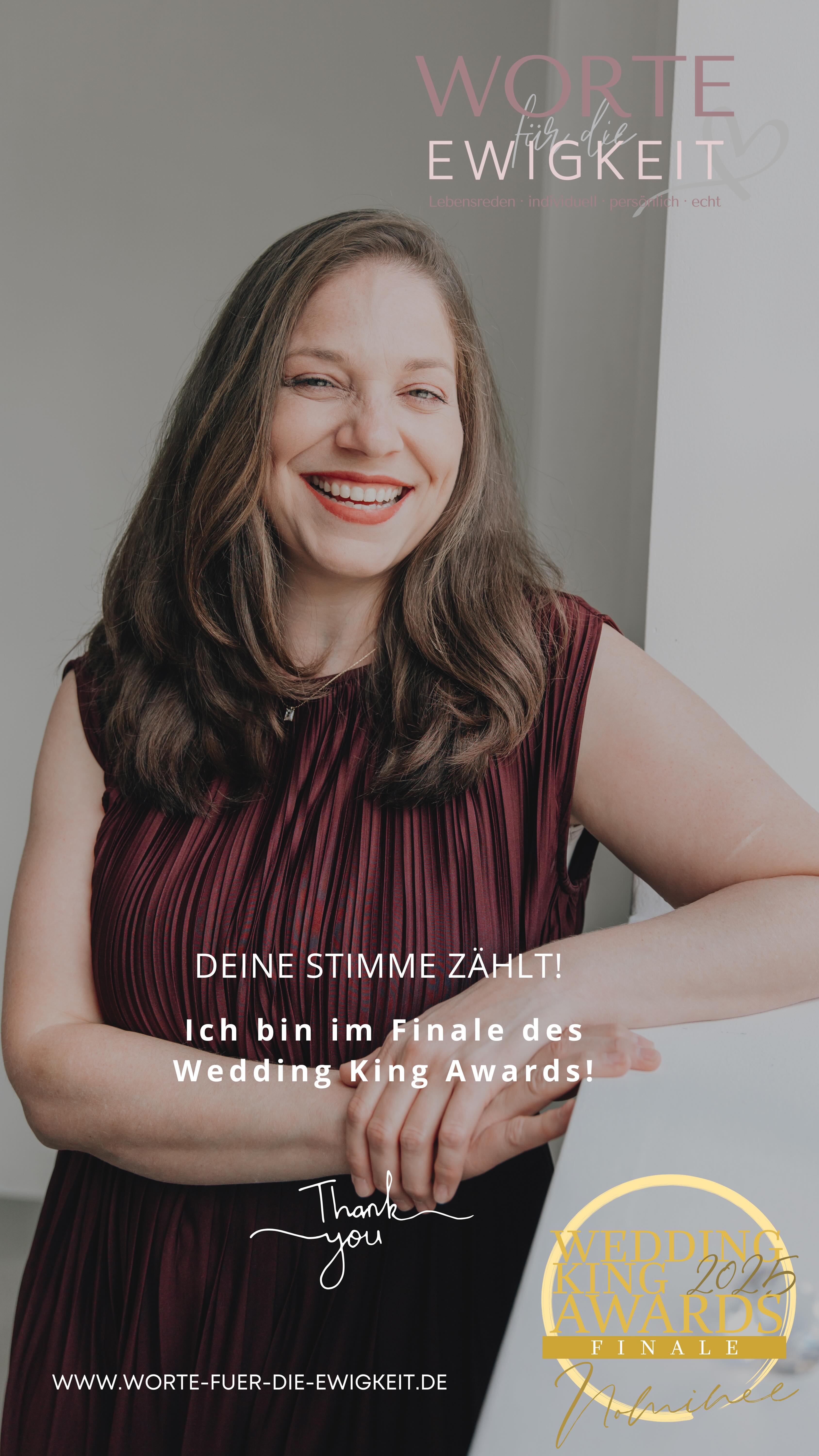 Wedding King Awards Finale - Deine Stimme zählt ❤️
Was für eine unglaubliche Reise, die ich die letzten Monate mit dem @weddingkingawards gehen durfte.
Dank euch stehe ich im Finale und bin nun wieder auf eure Unterstützung angewiesen.
Im Pre-Event durfte ich bereits meine Wettbewerbsrede präsentieren und sie wurde von der Fachjury in geheimer Abstimmung bewertet. Nun seid ihr an der Reihe und das gleich zweimal:
1. Im Online-Voting: Noch bis zum 17.10.2025, 18:00 Uhr, unter diesem Link: https://be-a-star-productions.jotform.com/team/allgemein/onlinevoting-FINALE2025
2. Live-Voting während der Finalshow in der Flora in Köln: Über YouTube auf dem Kanal des Wedding King Awards: @weddingkingtv
Ich bin bereits jetzt schon überwältigt von eurer Unterstützung und freue mich weiterhin über eure Stimme, teilen des Links und Likes.
Die ganz Rede findet ihr übrigens auch auf YouTube/WeddingkingTV
Ganz liebe Grüße, Silke
#freietrauung #award #nominiert #finale #abstimmung #bestetraurednerin #worte_fuer_die_ewigkeit #weddingkingawards